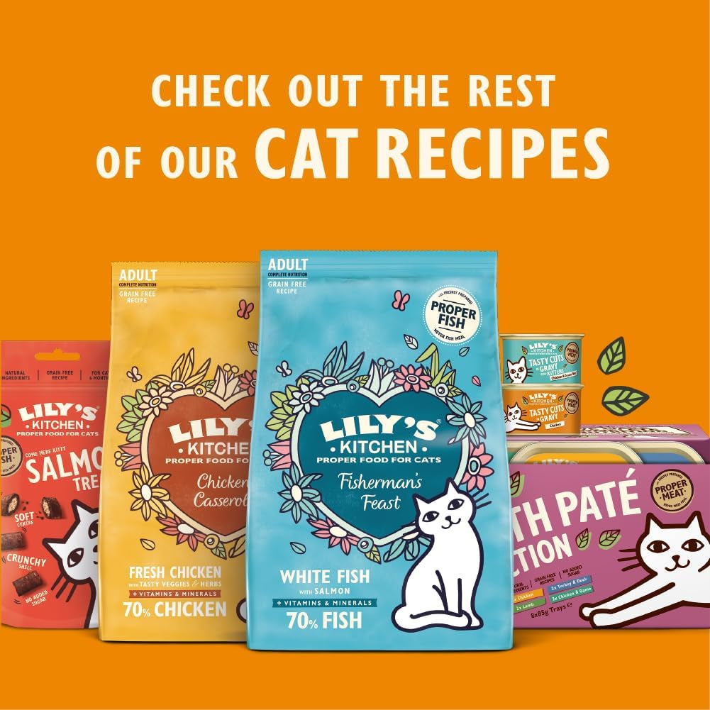 Lily's Kitchen Naturligt vådt mørt kattefoder til voksne katte, bakker, kornfri opskrifter, sortiment (32 bakker x 85g)