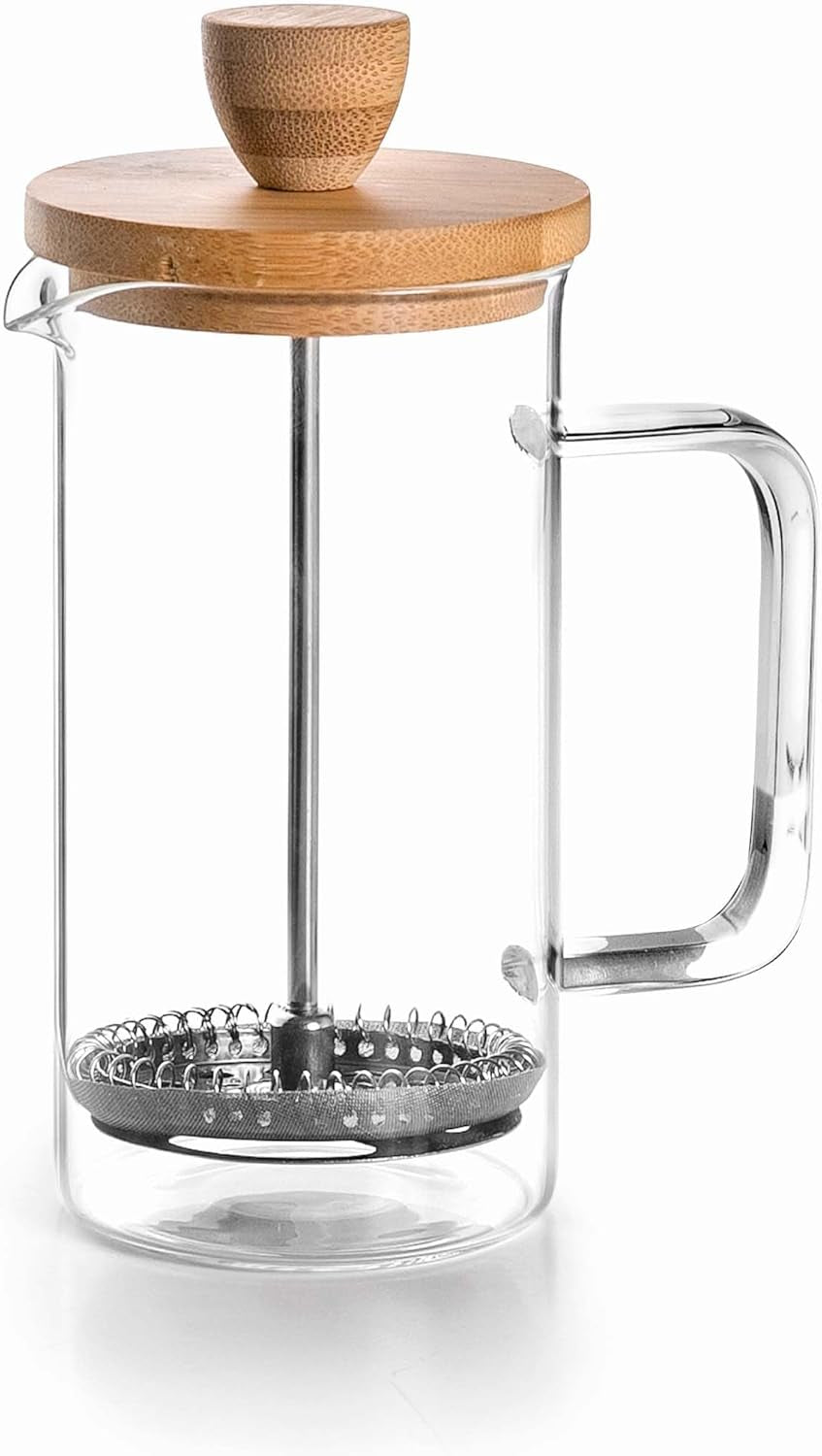 - Fransk kaffemaskine, kaffepresse, stempelkaffemaskine, fransk filterkaffekande, 3 kopper, 0,35 l, stål og træ