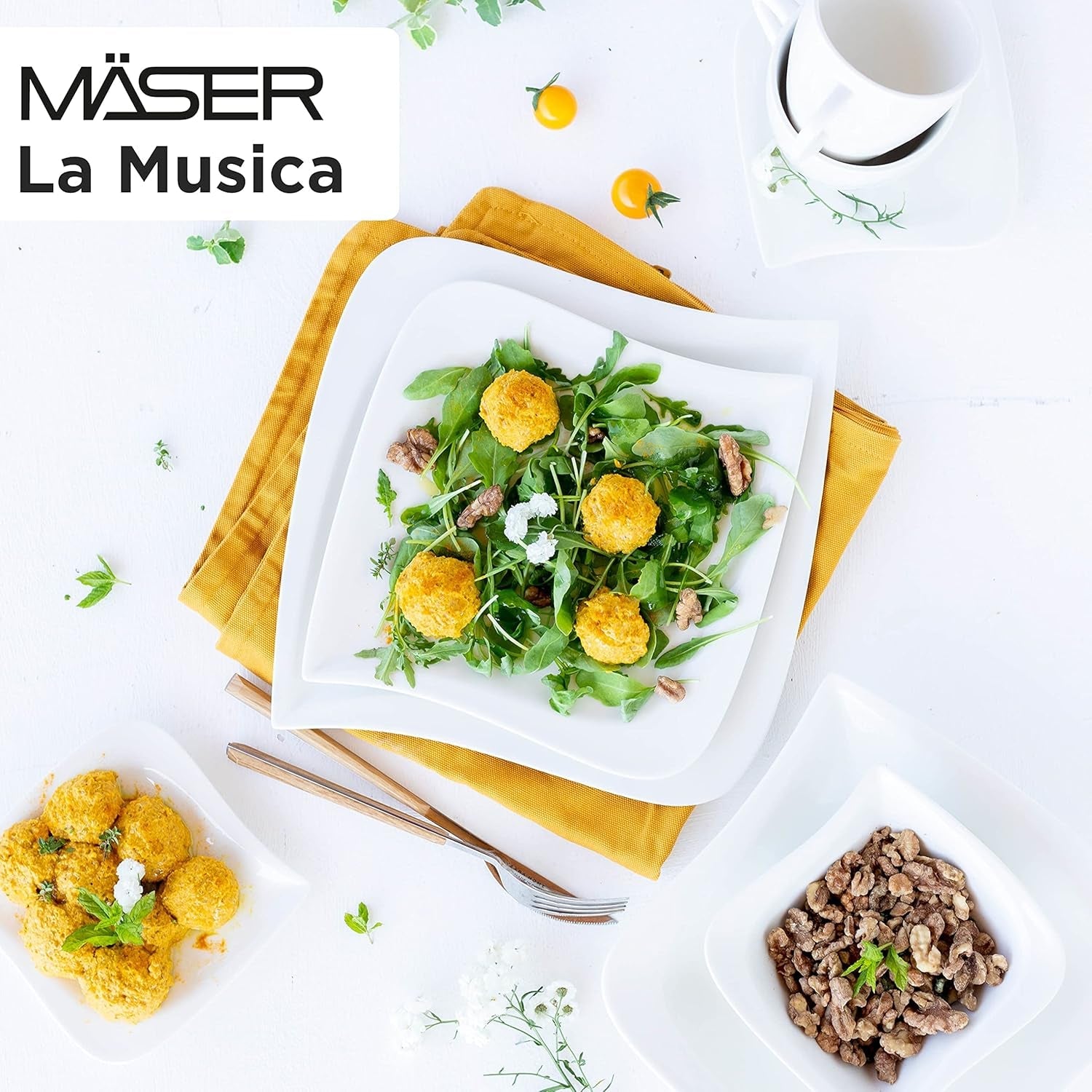 Verso af Mäser, La Musica-serien, 18-delt kaffesæt, porcelænsservice til 6 personer, 921172, hvid