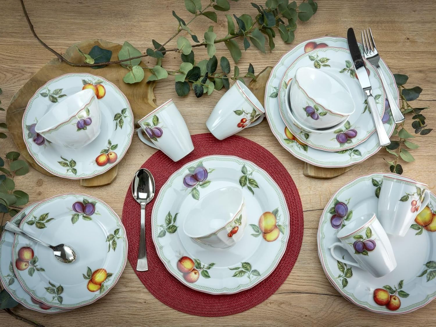 CreaTable, 16999, Flora ORCHARD-serien, 16-delt porcelænssæt til 4, kombiservice af porcelæn, tåler opvaskemaskine og mikroovn, fremstillet i Europa