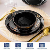 LOVECASA Daphne Series Porcelænsservisesæt SWEET 24-delt kombinationssæt Gulddesign Middagstallerkener Desserttallerkener Korn skåle og middagstallerkener til 6