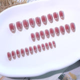 Moonglow korte magnetiske falske negle, pink mandelrød gradient glitter katteøje med lim, pink rød ombre glitter fototerapi kunstige negle til kvinder og piger