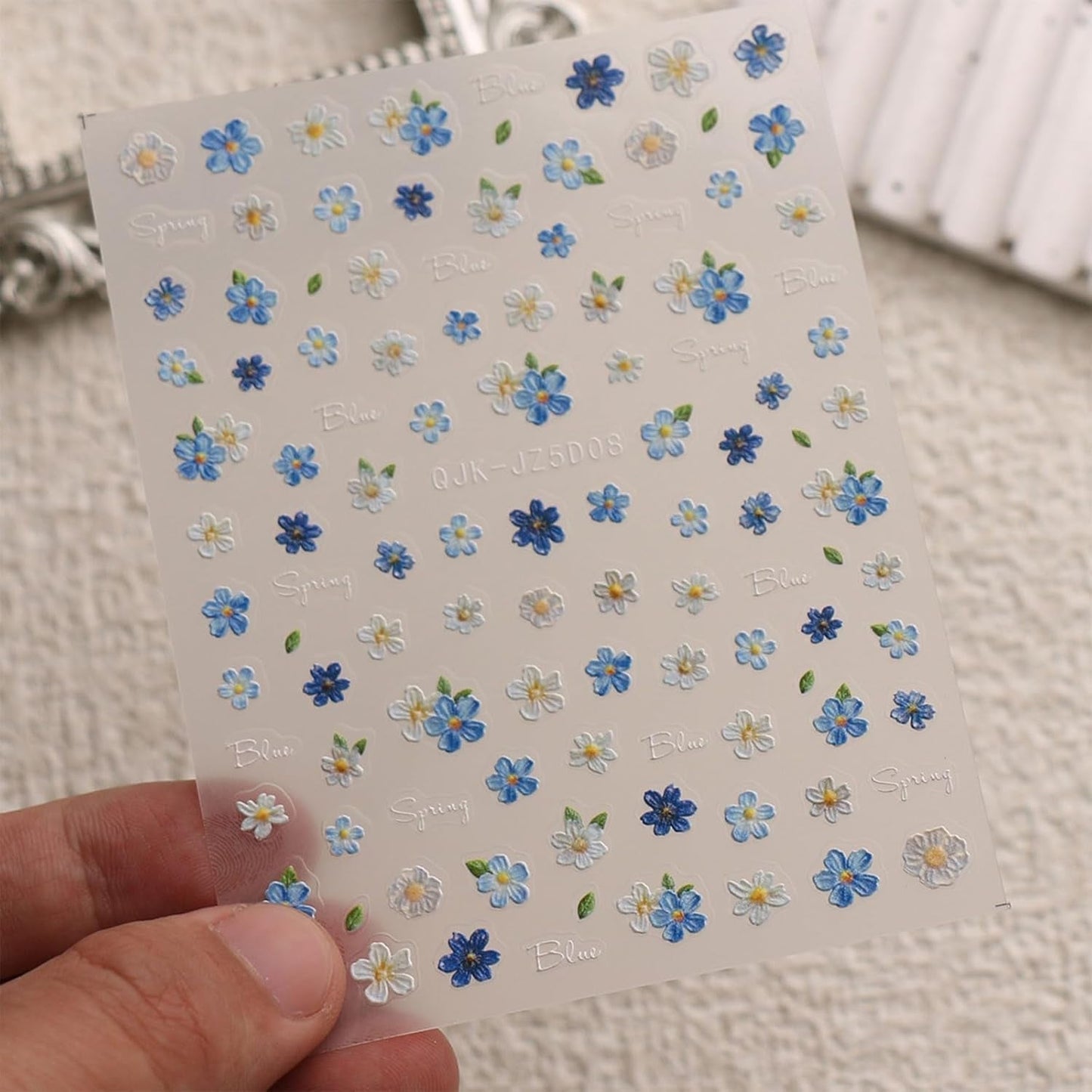 JMEOWIO 3D Nagelsticker Blumen Nail Art Sticker Selbstklebend Nagelaufkleber 5D Stereoskopisk Frühling Sommer Blumen Dekoration Nageldesign Zubehör 4 Blatt