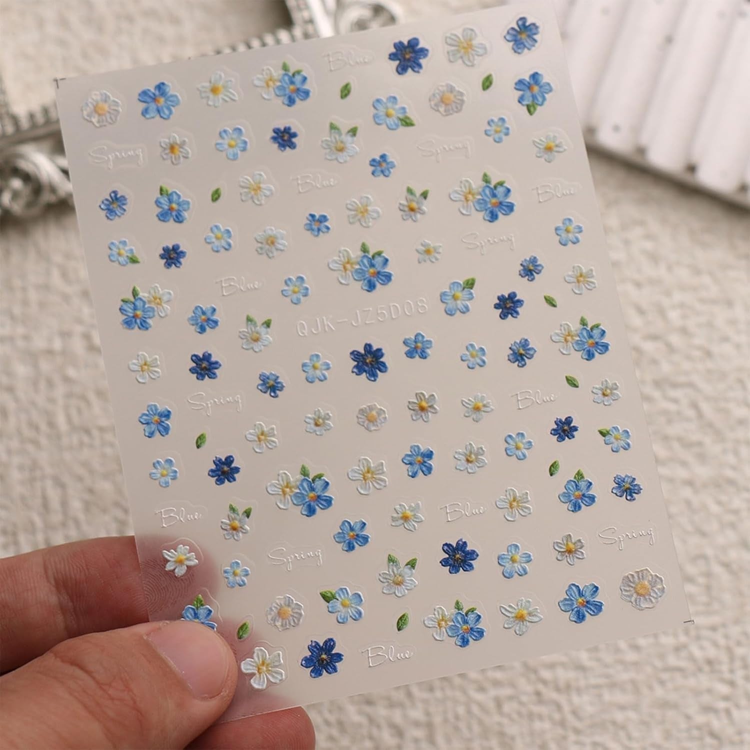 JMEOWIO 3D Nagelsticker Blumen Nail Art Sticker Selbstklebend Nagelaufkleber 5D Stereoskopisk Frühling Sommer Blumen Dekoration Nageldesign Zubehör 4 Blatt