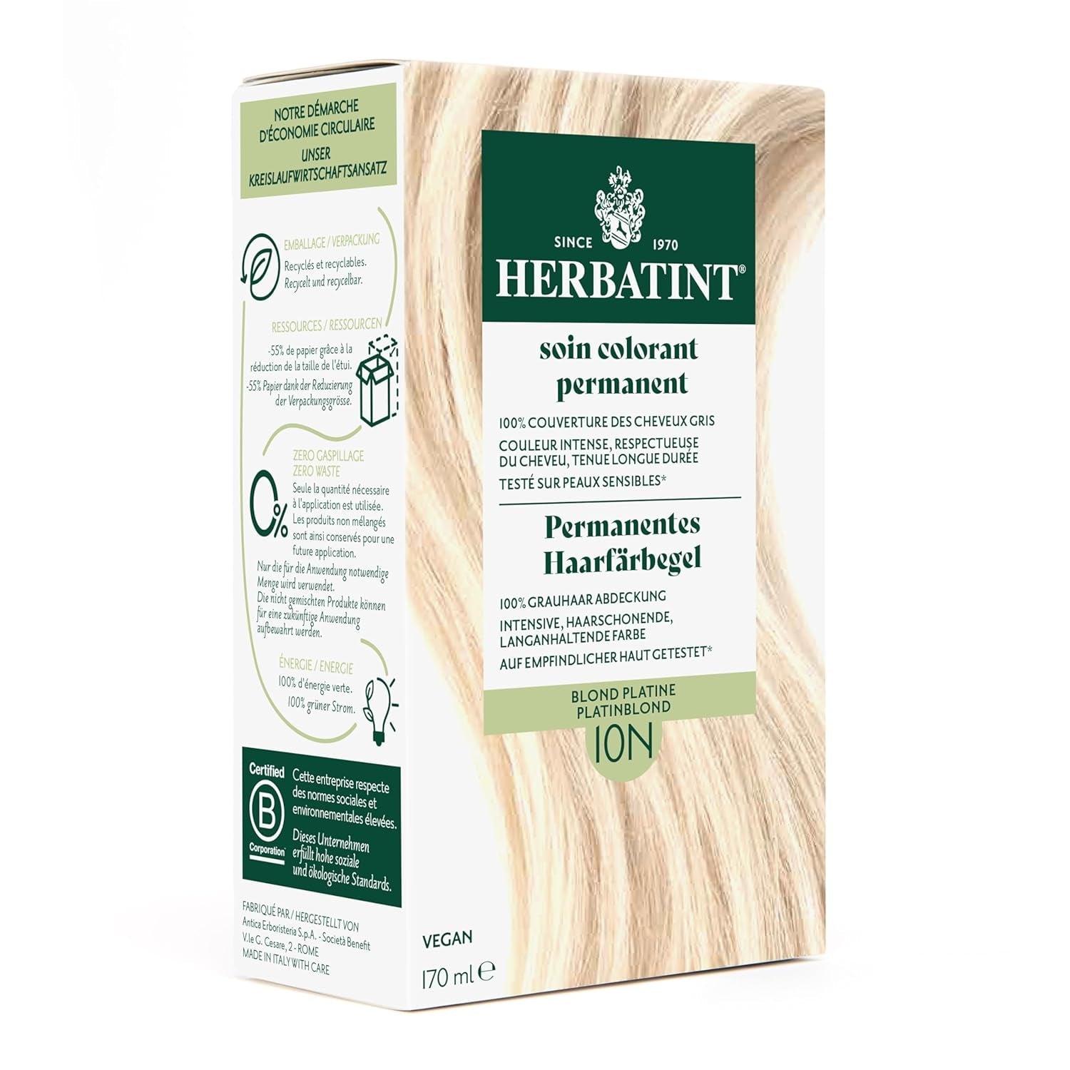 Permanent hårfarvegel 6N mørkeblond - 170 ml I Ammoniakfri, 100% dækning af gråt hår I Testet på følsom hud, med 8 planteekstrakter