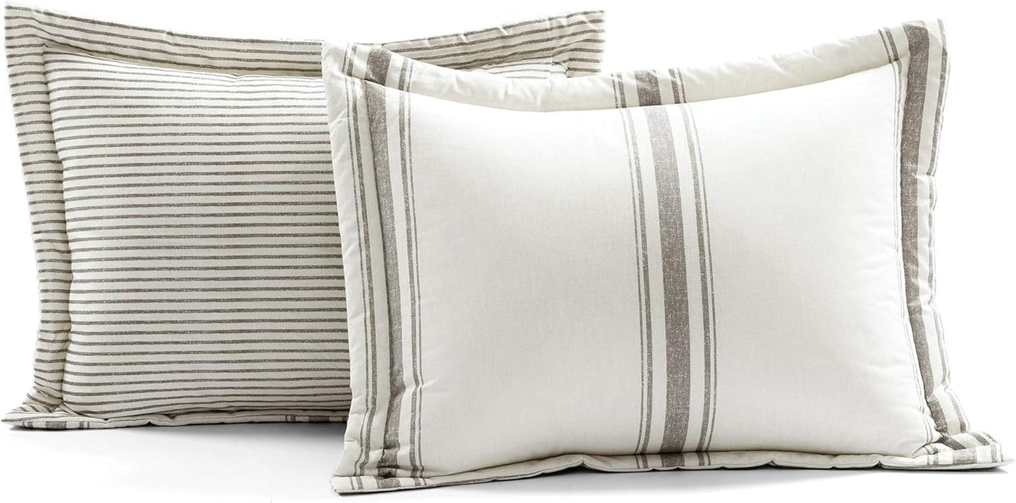 Lush Decor Farmhouse quilt med striber, Full/Queen, grå dyner og dyner Naty Shop