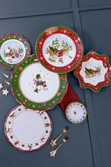 Hutschenreuther Happy Wintertime Red Christmas Servicesæt til 6, porcelæn, flerfarvet, 6 morgenmadstallerkener, 6 middagstallerkener og 6 middagstallerkener, tåler opvaskemaskine og mikroovn