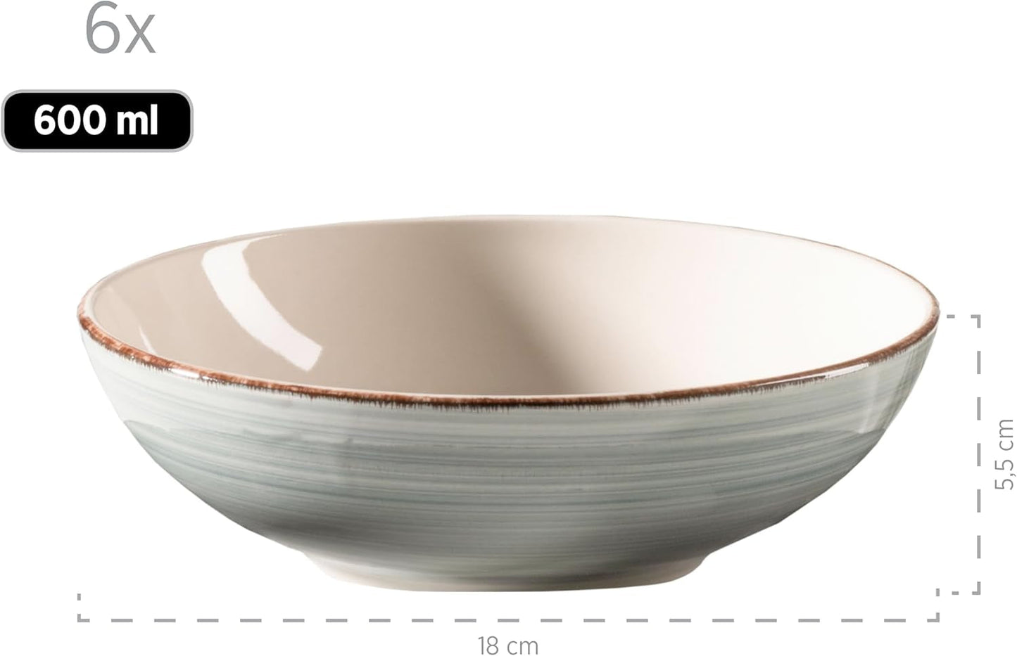 MÄSER 931875 Bel Tempo II porcelænssæt til 6 med moderne vintagelook, 18-delt bordservice, håndmalet keramikstel, stentøj, røgblå