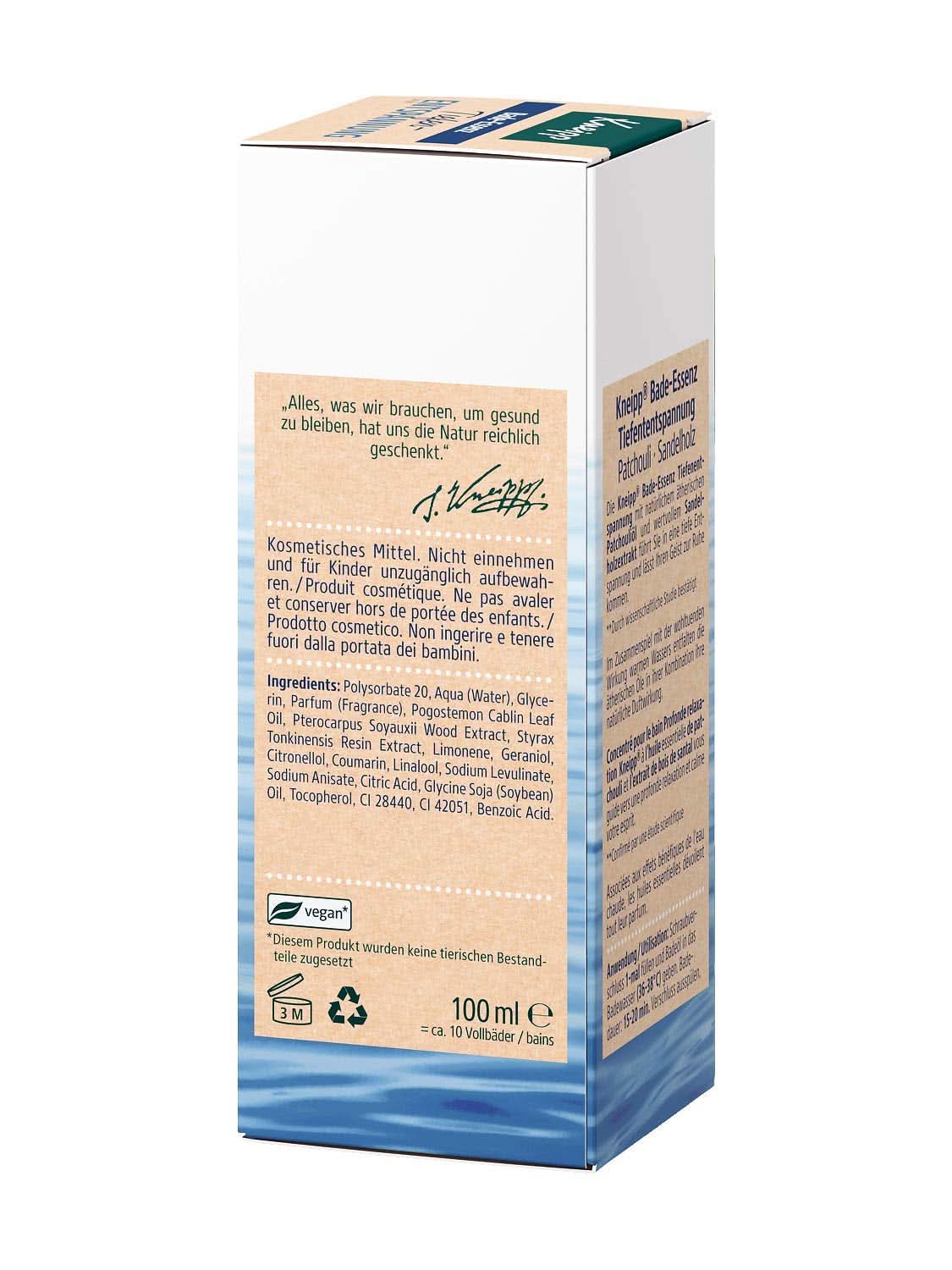 Kneipp, badeolie med naturlig patchouli æterisk olie og sandeltræekstrakt til dyb afslapning og beroligende, 100 ml Naty Shop