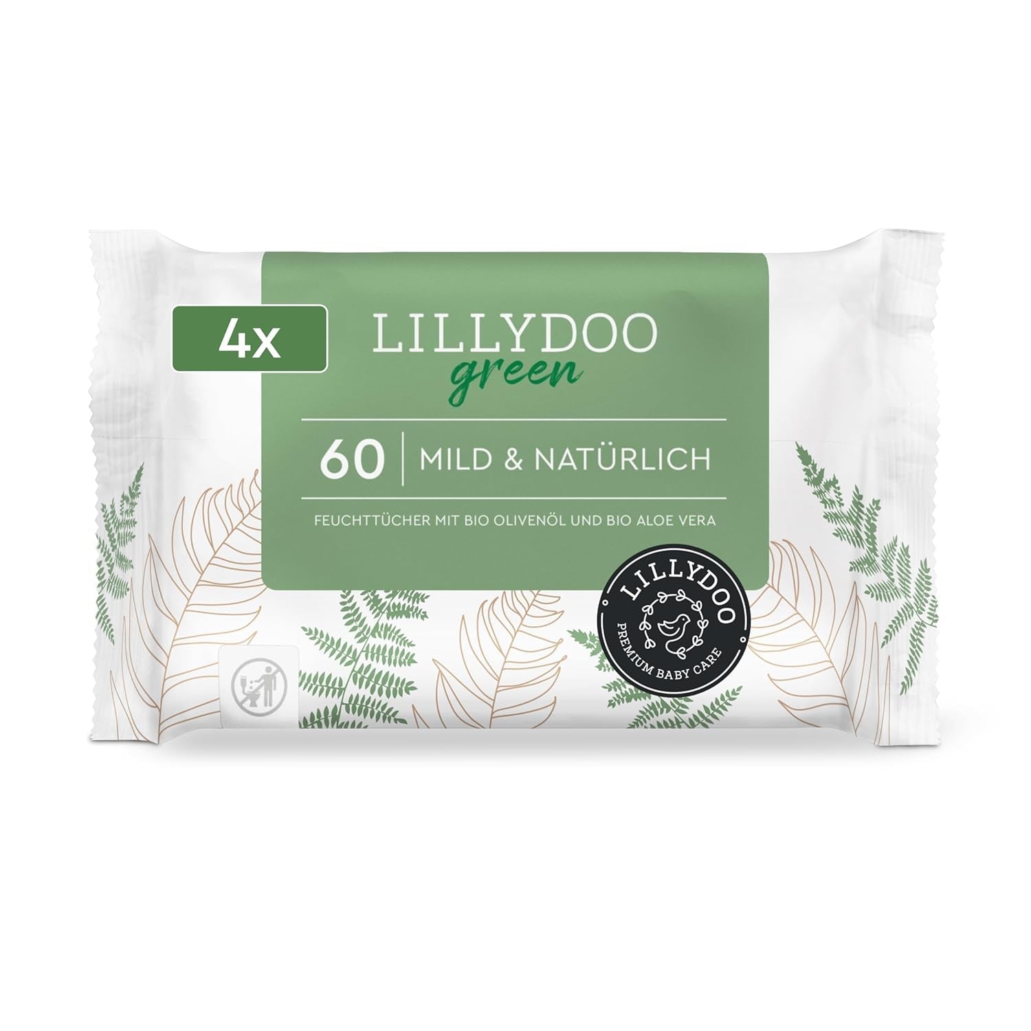 LILLYDOO grønne vådservietter, 600 count (10 x 60), 100 % plastfri rivefast serviet - Parfumefri, skånsom og naturlig, skånsom rensning til følsom hud, dermatologisk testet