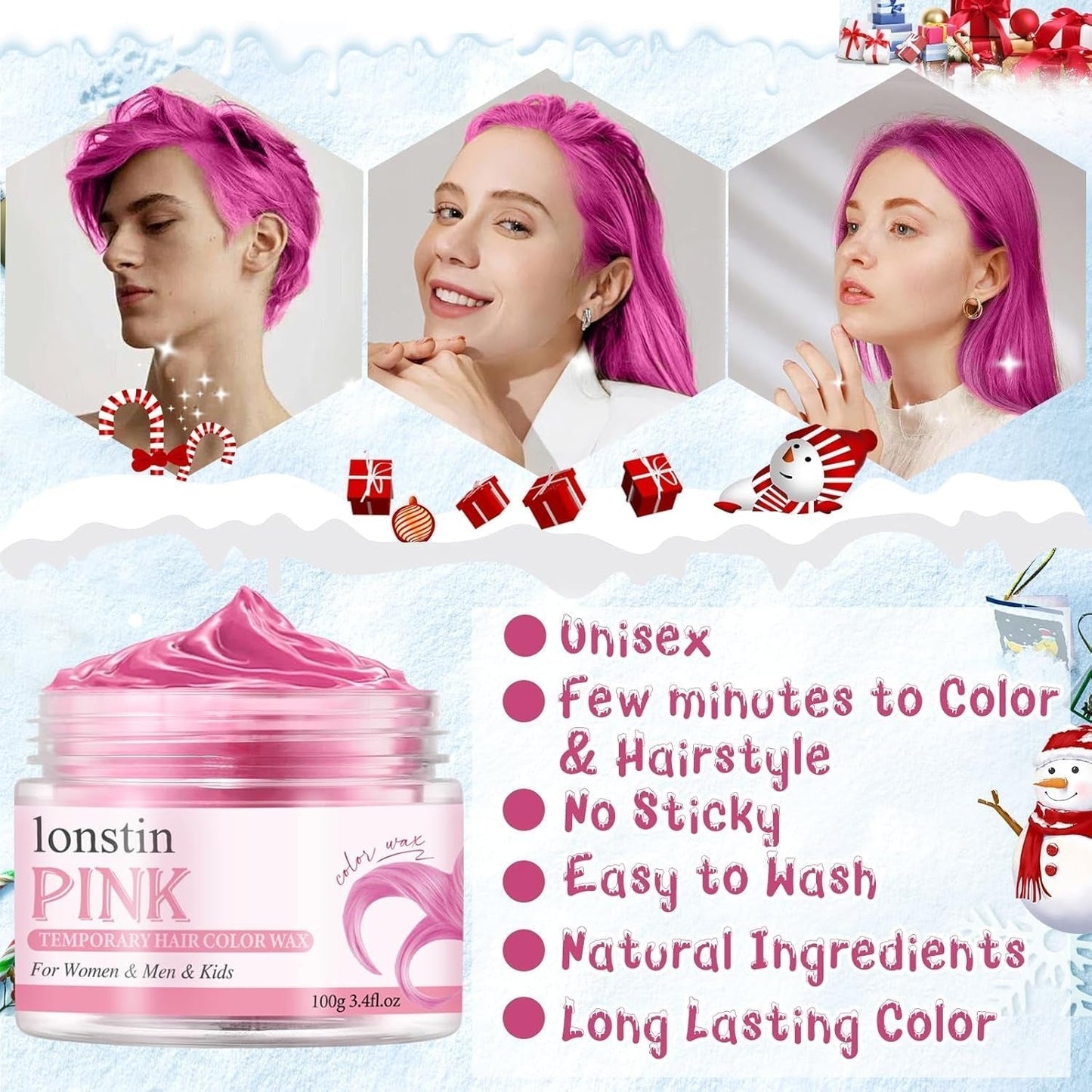 Vaskbar Pink Midlertidig hårfarve Midlertidig hårvoksfarve Naturlig frisure Pomade Vaskbar hårfarve til mænd Kvinder Fest Cosplay Halloween Jul Hårfarve Naty Shop