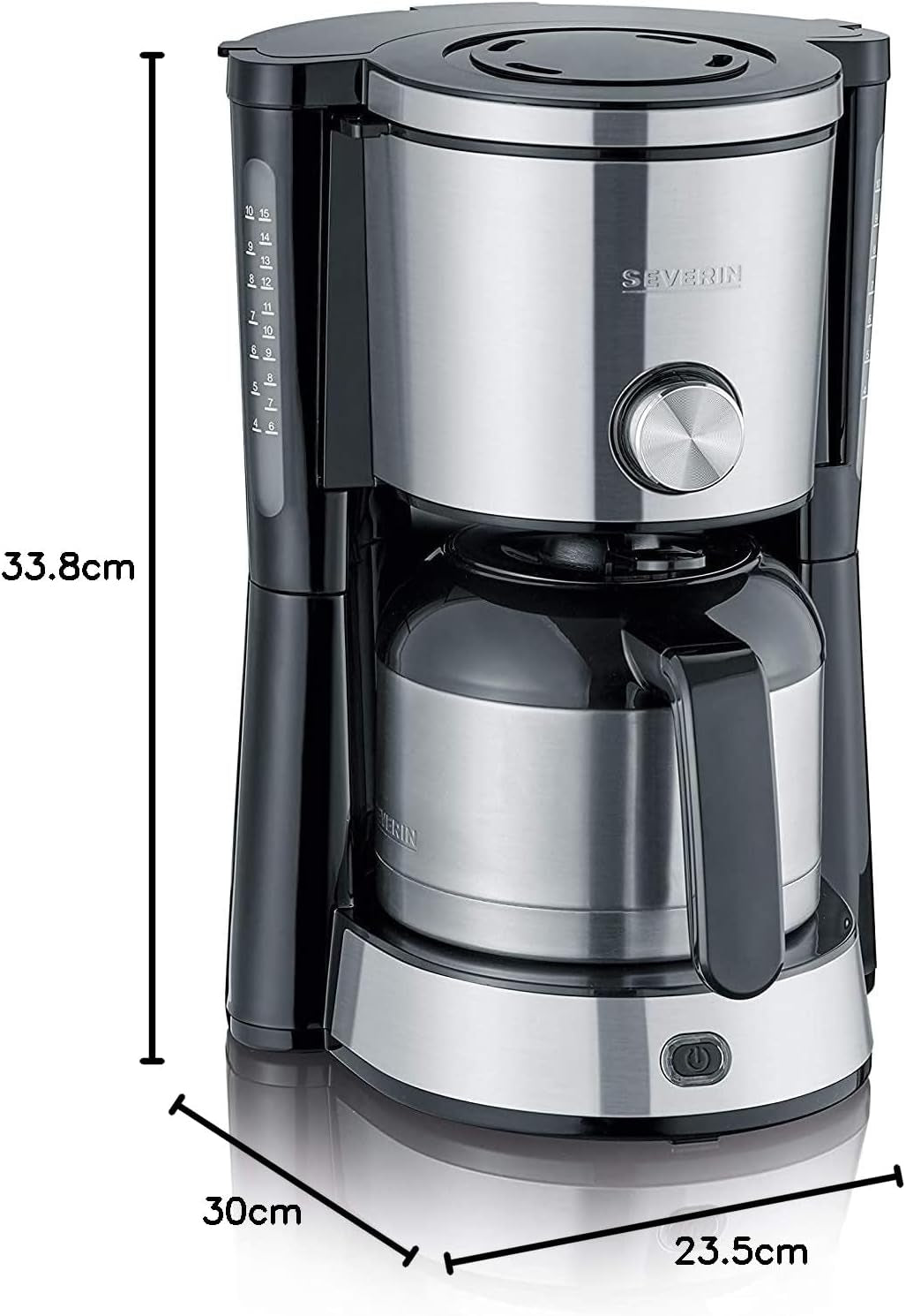 SEVERIN "TypeSwitch" espressomaskine med termokande, AromaSwitch til valg mellem 2 bryggeprofiler, kaffemaskine til op til 10 kopper, 1000W, børstet rustfrit stål-sort, KA 4845