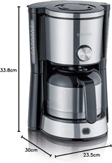 SEVERIN "TypeSwitch" espressomaskine med termokande, AromaSwitch til valg mellem 2 bryggeprofiler, kaffemaskine til op til 10 kopper, 1000W, børstet rustfrit stål-sort, KA 4845