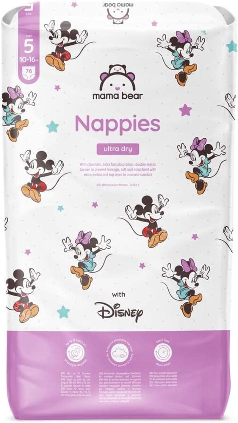 Mama Bear Disney Ultra Dry bleer størrelse 4 (8-14 kg), hvid, 84 stykker (1 pakke) Naty Shop størrelse 5 (10-16 kg) Enkelt pakke