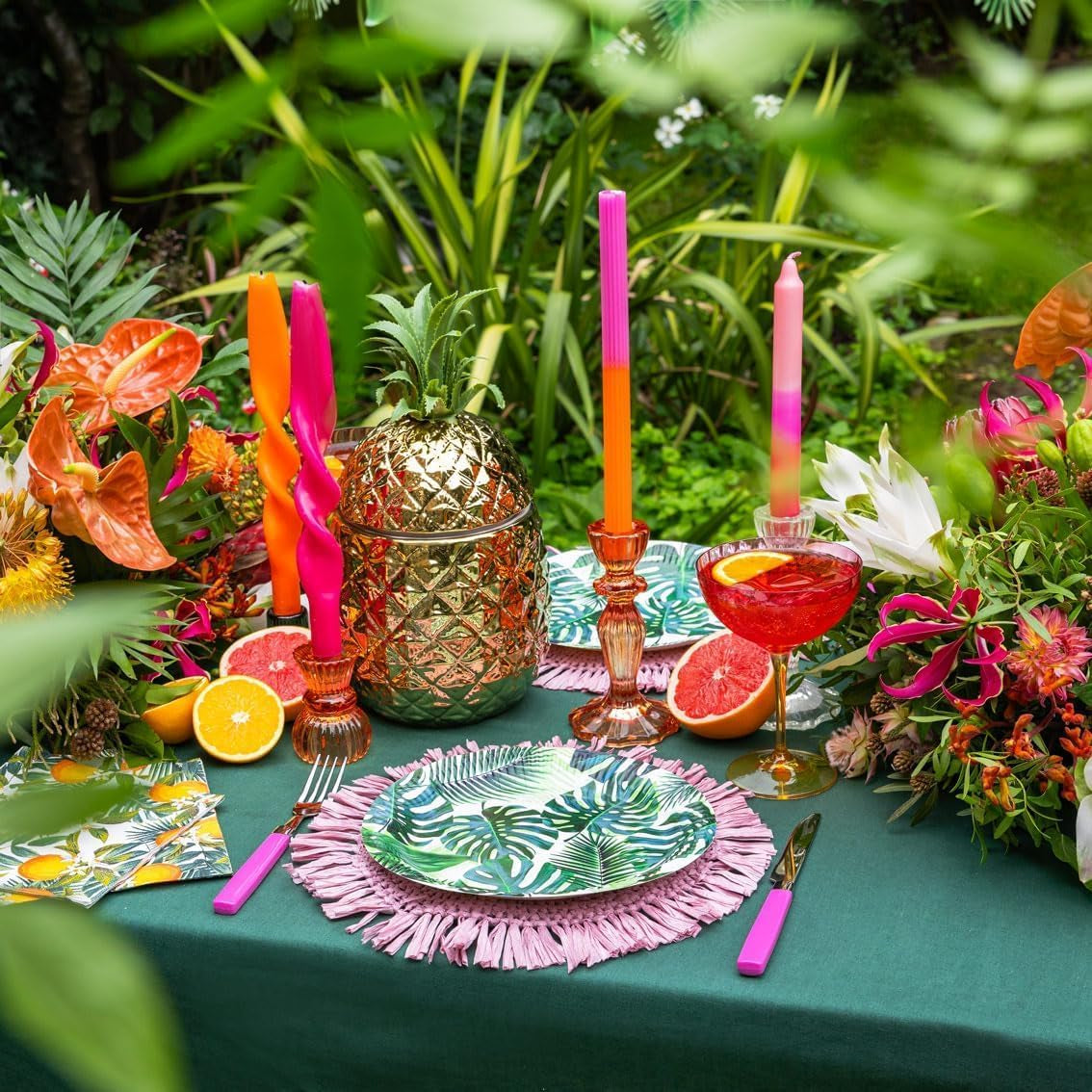 Pakke med 20 tropiske servietter | Grønne papirservietter med palmebladsdesign | Engangsservice til børnefest, safarifest, jungle, dinosaur, sommer, hawaiiansk tema