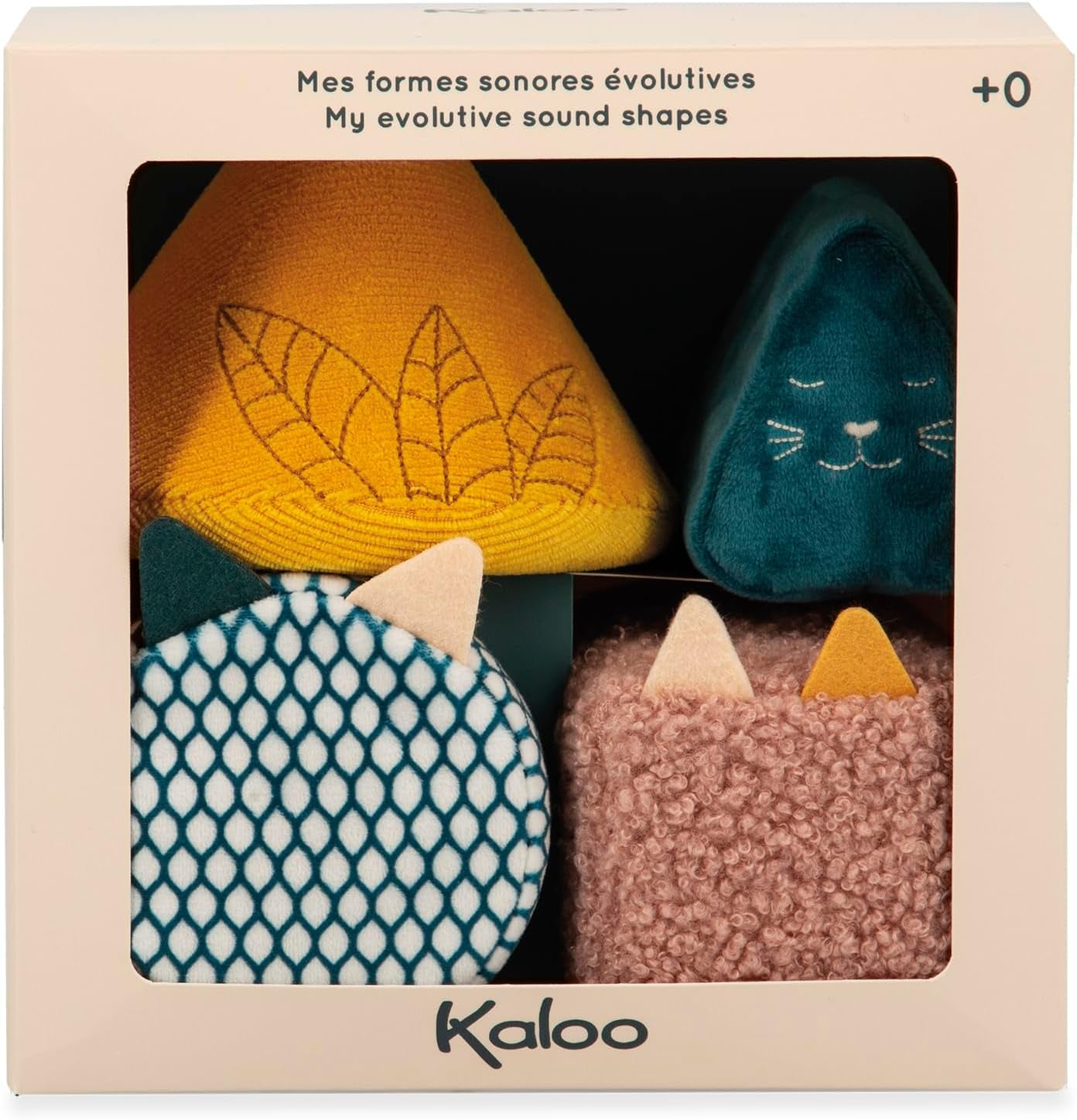 KALOO - Stimuli - 4 evolutionære former med lyde - Produkter til børn - Stableleg - Høre- og gribefærdigheder - Fra fødslen, K227002 Babylegetøj Naty Shop