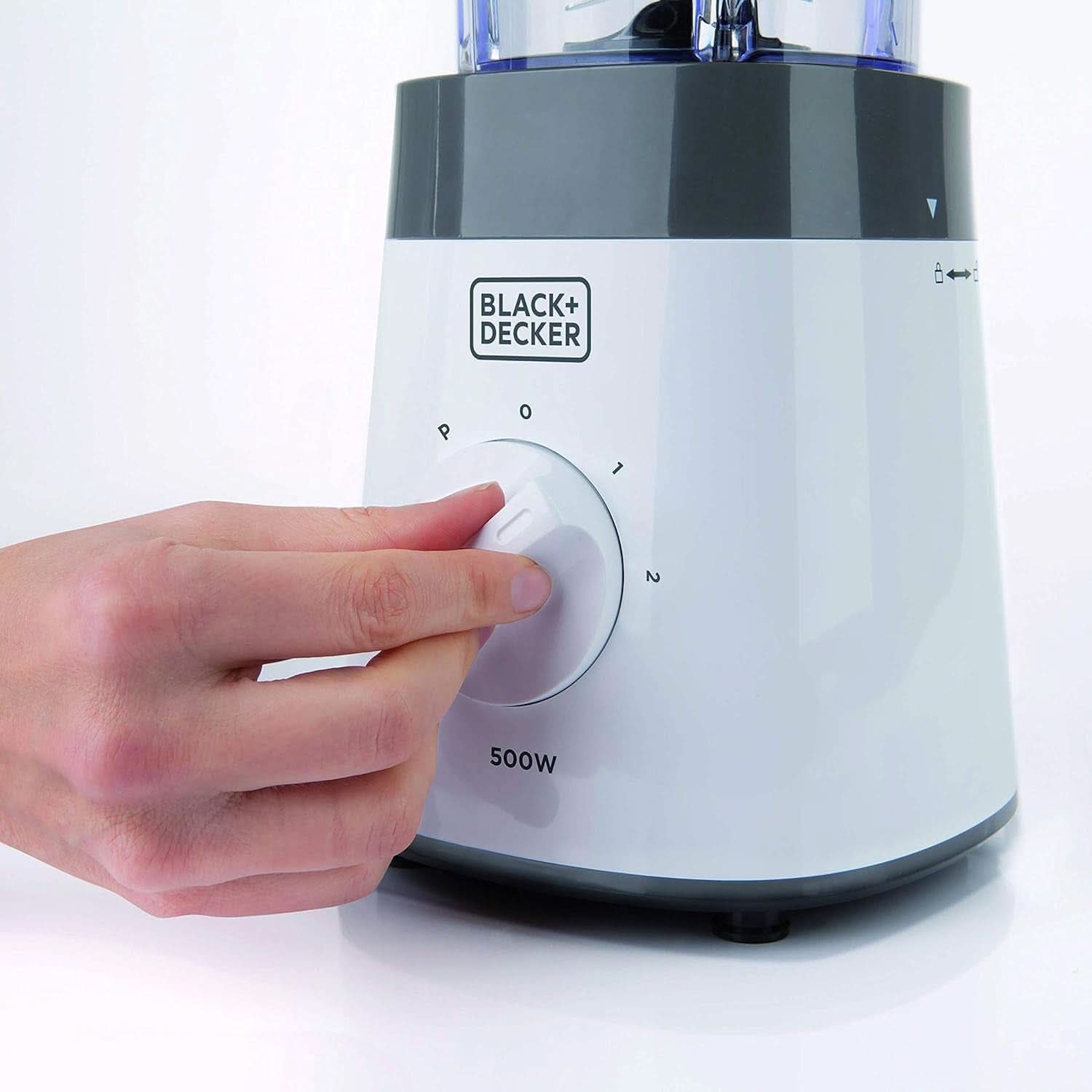BLACK+DECKER Stand mixer | 500W | 2 hastigheder | Pulsfunktion | Glaskrug | 1,5L | Edelstahlmesser Mit 4 Klingen | Herausnehmbar Und Leicht Zu Reinigen | Weiß Und Grau Kitchen Naty Shop