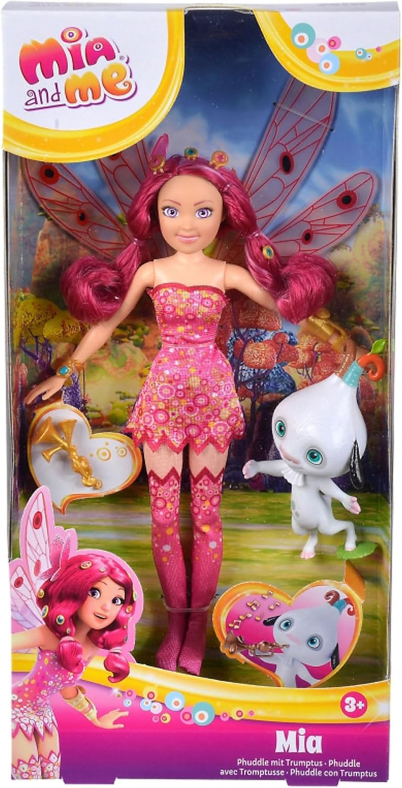 Simba 109483042 Mia and Me Doll, Phuddle with Trumptus, Elf med bevægelige vinger og ben, 6 hårspænder, 2 armbånd, 3+ år, Flerfarvet, 23 cm