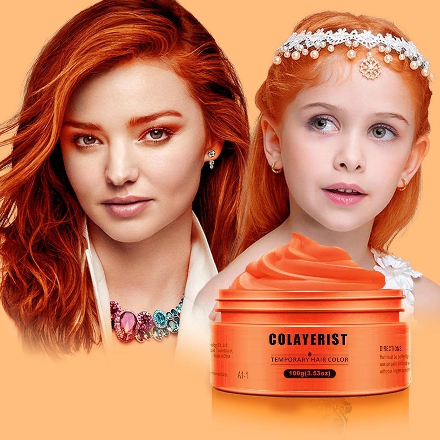 COLAYERIST Midlertidig vaskbar sort hårfarve Hårfarvevoks til mænd og kvinder Hårmascara til fest eller cosplay rod-fri hårfarveprodukter Hårfarve Naty Shop Orange
