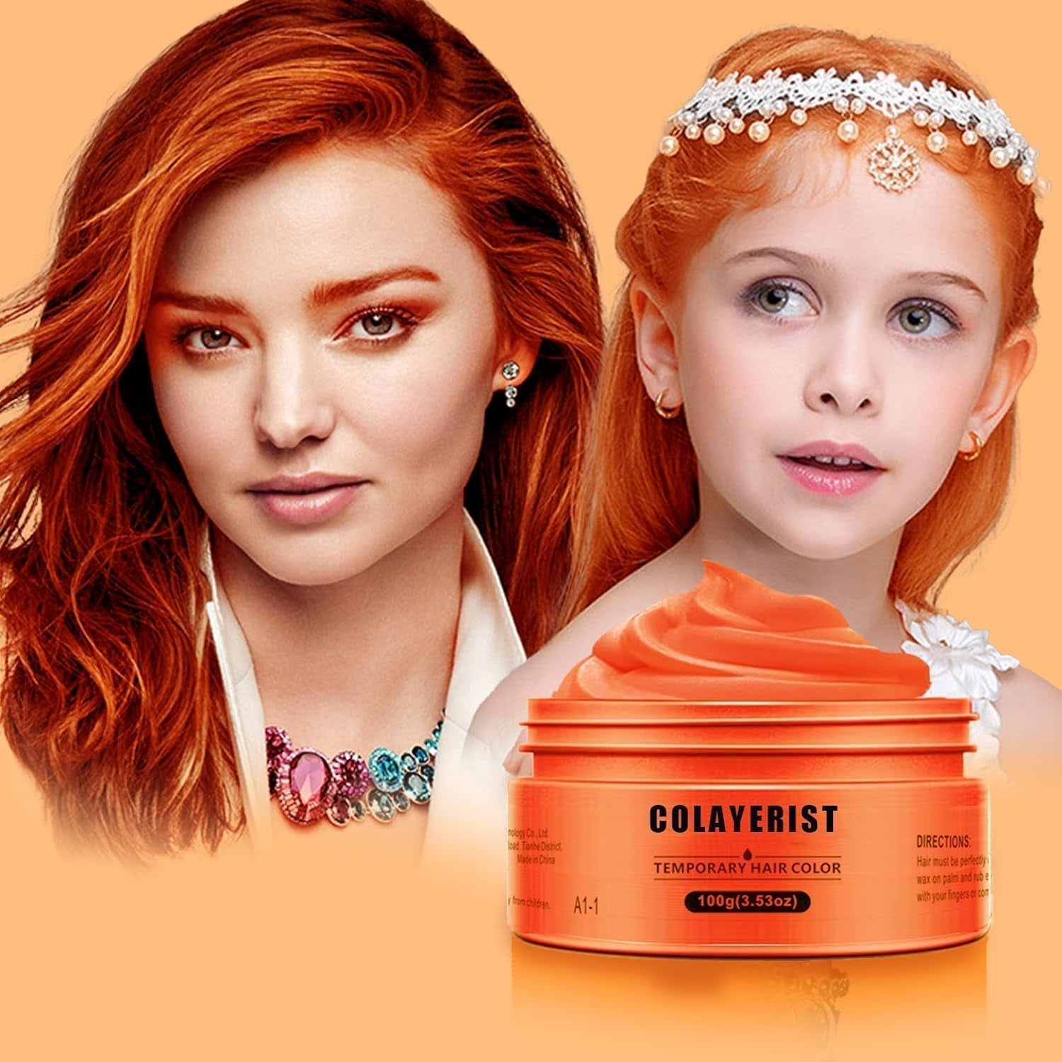 COLAYERIST Midlertidig vaskbar sort hårfarve Hårfarvevoks til mænd og kvinder Hårmascara til fest eller cosplay rod-fri hårfarveprodukter Hårfarve Naty Shop Orange