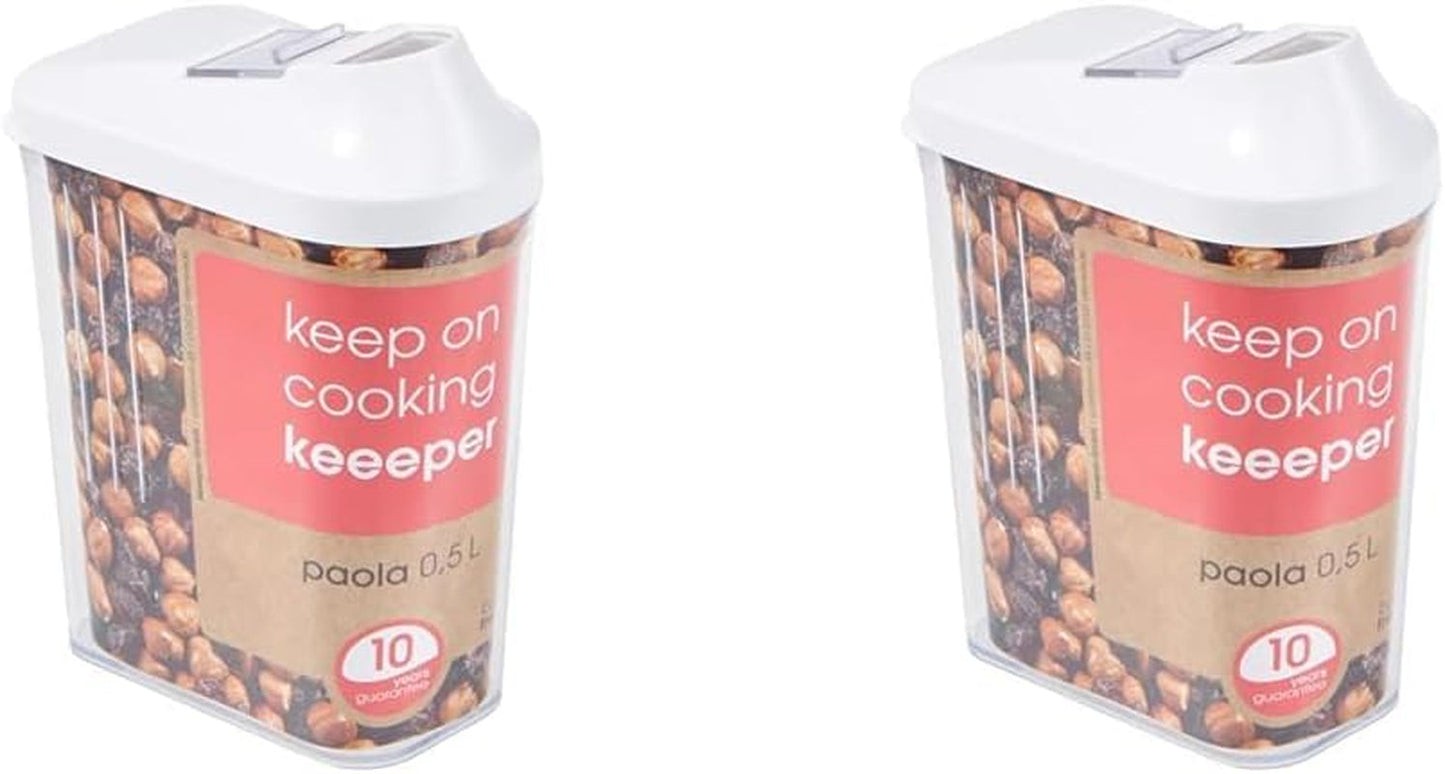 keeper hældeboks til tørre forsyninger, trinløst justerbart doseringslåg, plastik, 500 ml, 8 x 4,5 x 15 cm, Paola, hvid Naty Shop madopbevaringsbokse 500 ml (2-pak)