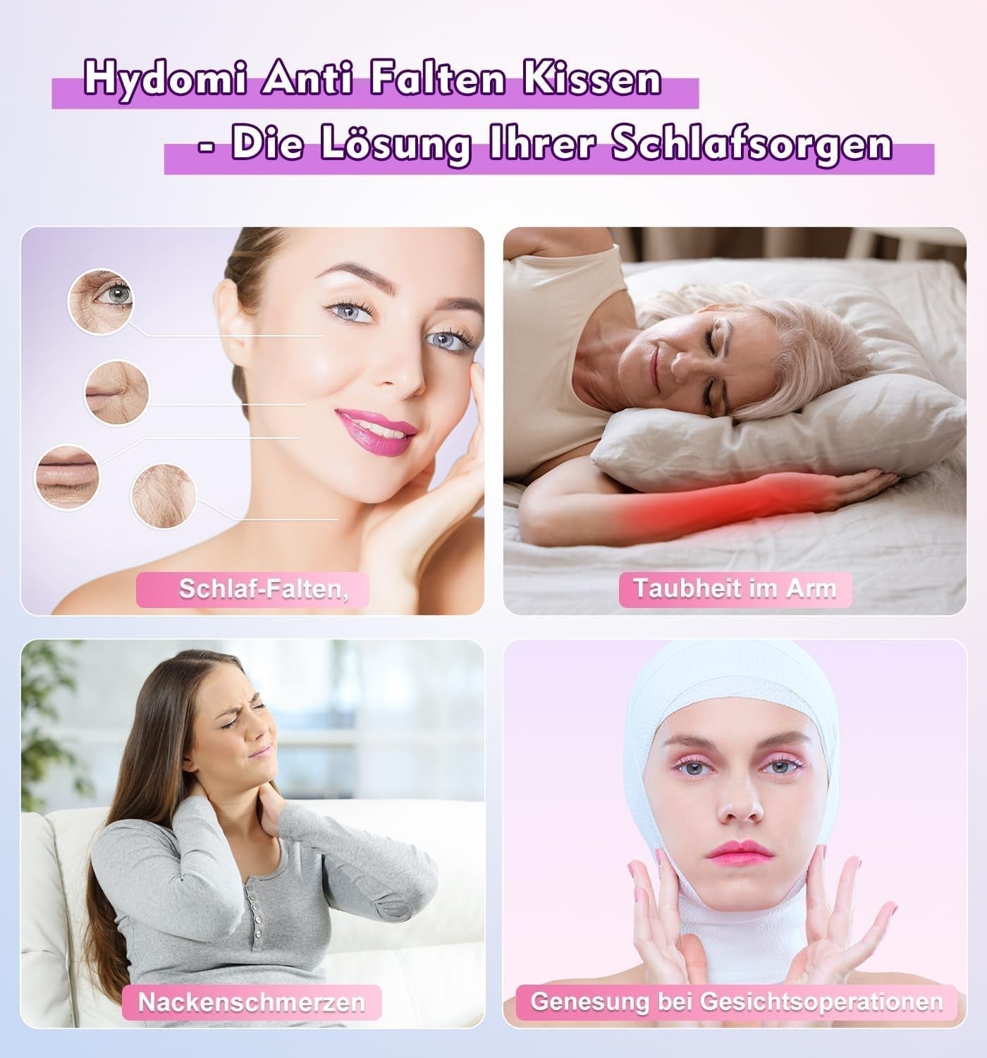 Hydomi Anti-Rynkepude 2-i-1 Anti-Aging skønhedspude Ortopædisk nakkestøttepude Nakke- og skuldersmerter Hukommelsesskumpude til at holde dit hoved lige Cervikale ortopædiske puder Naty Shop