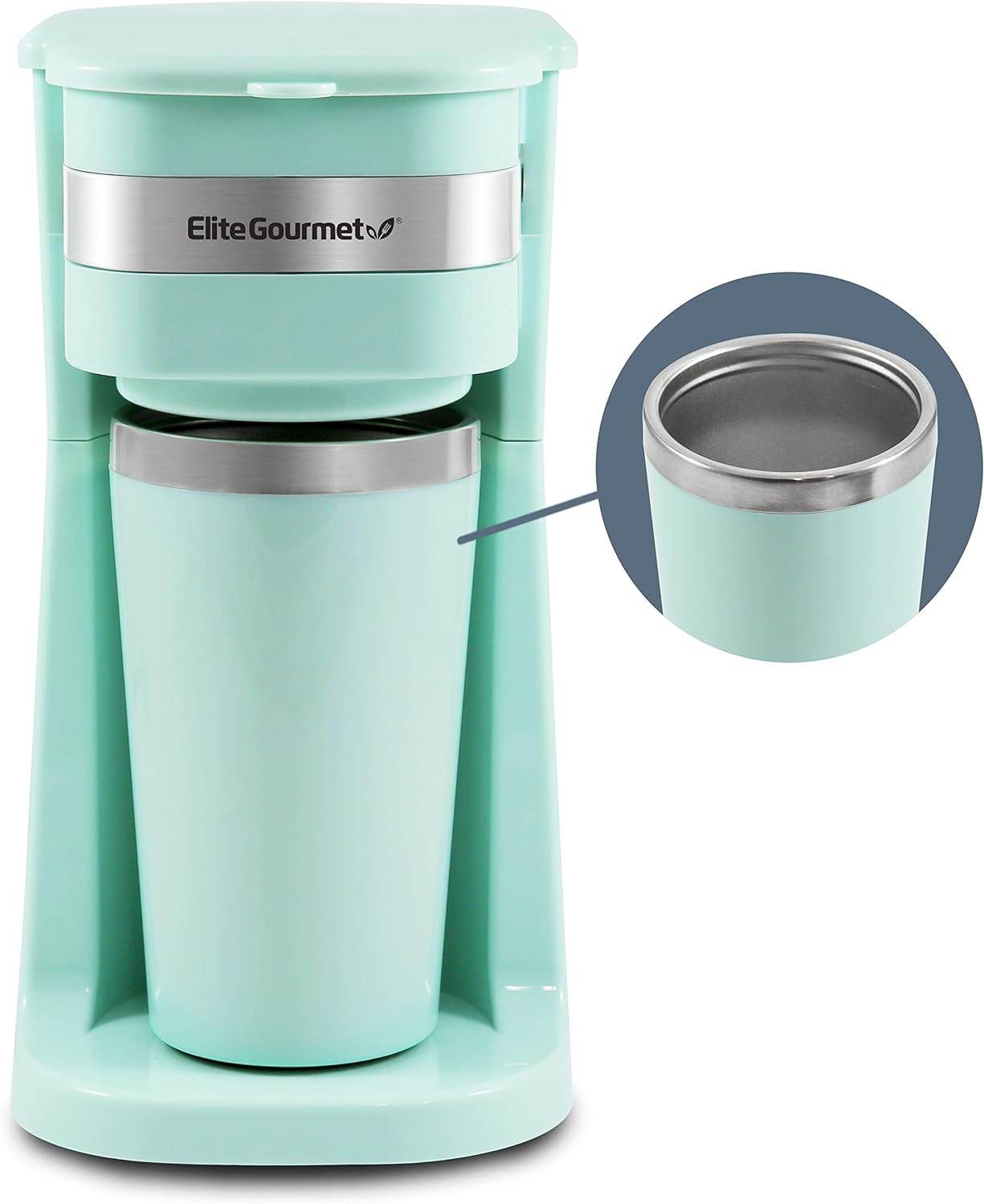 EHC113M# Kompakt personlig enkeltservefilter espressomaskine med rejsetermisk krus i rustfrit stål inde i malet kaffe Genanvendeligt filter Mintgrønt 400 ml