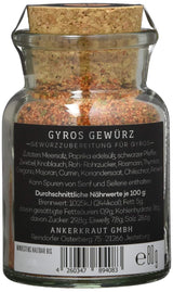 Ankerkraut Gyros, Gewürzmischung für Gyros, egal ob aus der Pfanne oder vom Grill, mit Zwiebel, Knoblauch, Merian, Spidskommen, Piment og mehr, 80 g im Korkenglas