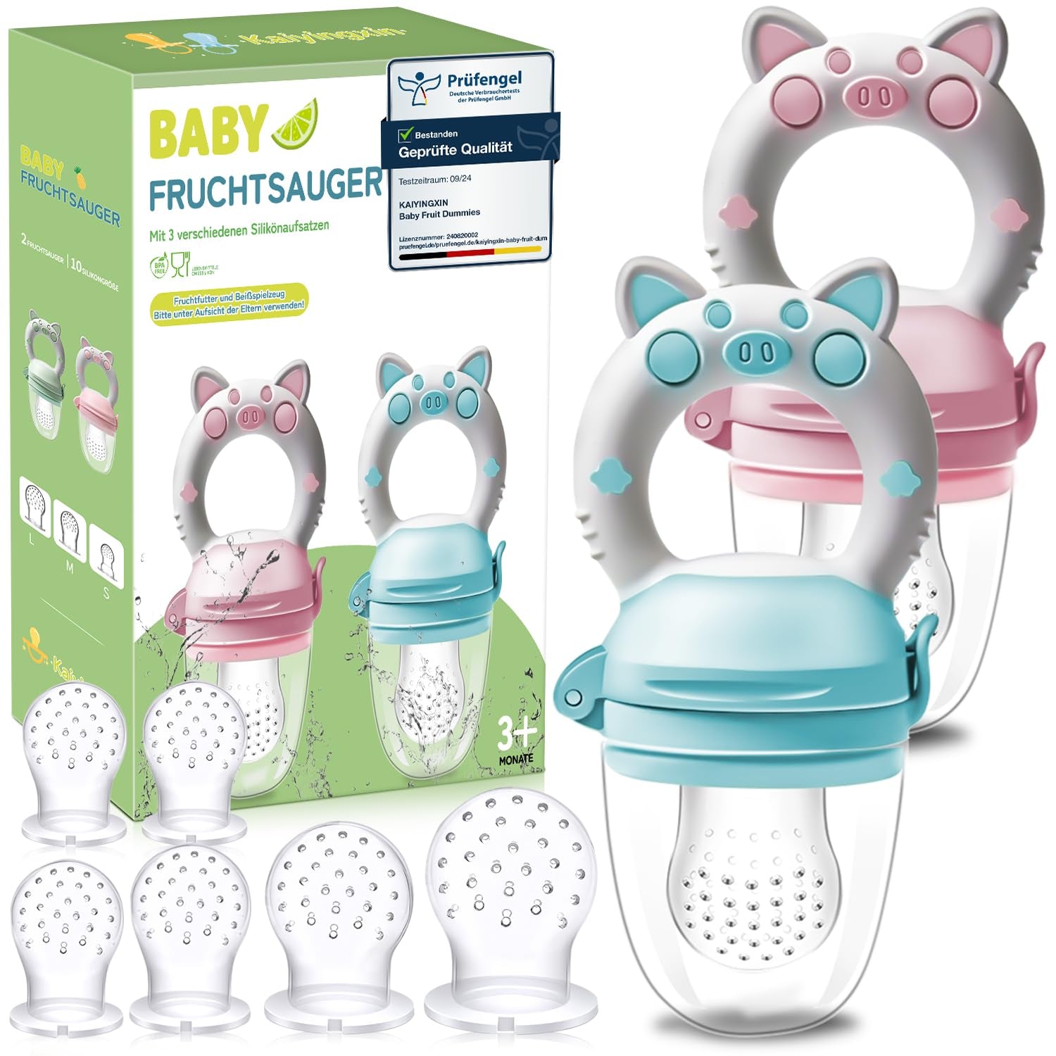 Babyfrugtsutter, 2 pakke frugtsutter til babyer 3 måneder op, opgraderet version 2023, fyldbare sutter, grødsutter, frugtsutter til babyer, BPA-fri, 8 silikonesutter i 3 størrelser