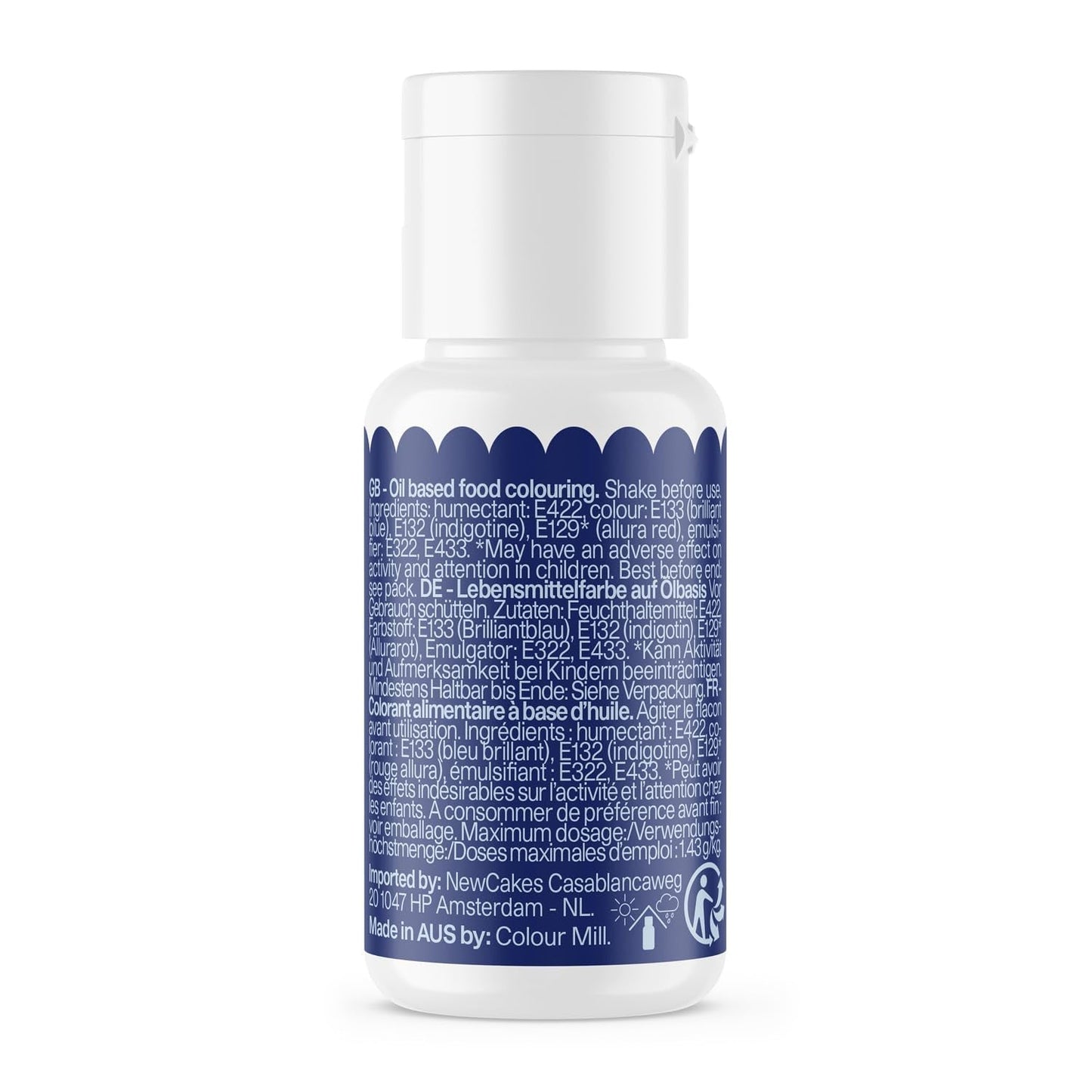 Color Mill Blend oliebaseret madfarve, marineblå farve - Madfarve til chokolade, fondant, muffins, kager, bagning, makroner - Madfarve til dekoration af kager - 100 ml