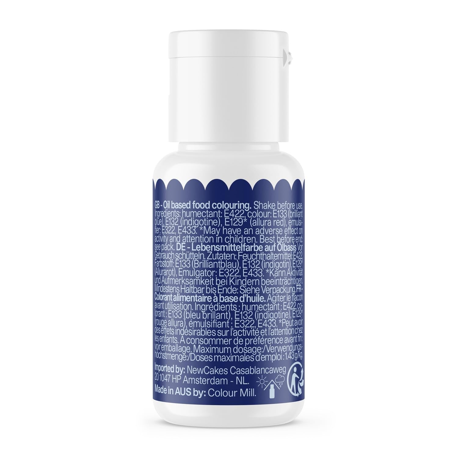 Color Mill Blend oliebaseret madfarve, marineblå farve - Madfarve til chokolade, fondant, muffins, kager, bagning, makroner - Madfarve til dekoration af kager - 100 ml