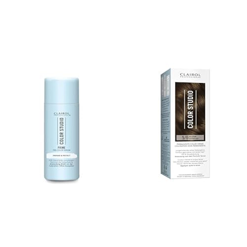 Color Studio Hårfarvesæt - Farveskadeforebyggende hårserum (50 ml) + 5/0 lysebrun hårfarve (110 ml) - med metallisk renser for 6x mindre hårbrud Naty Shop Hårfarve Standardtitel