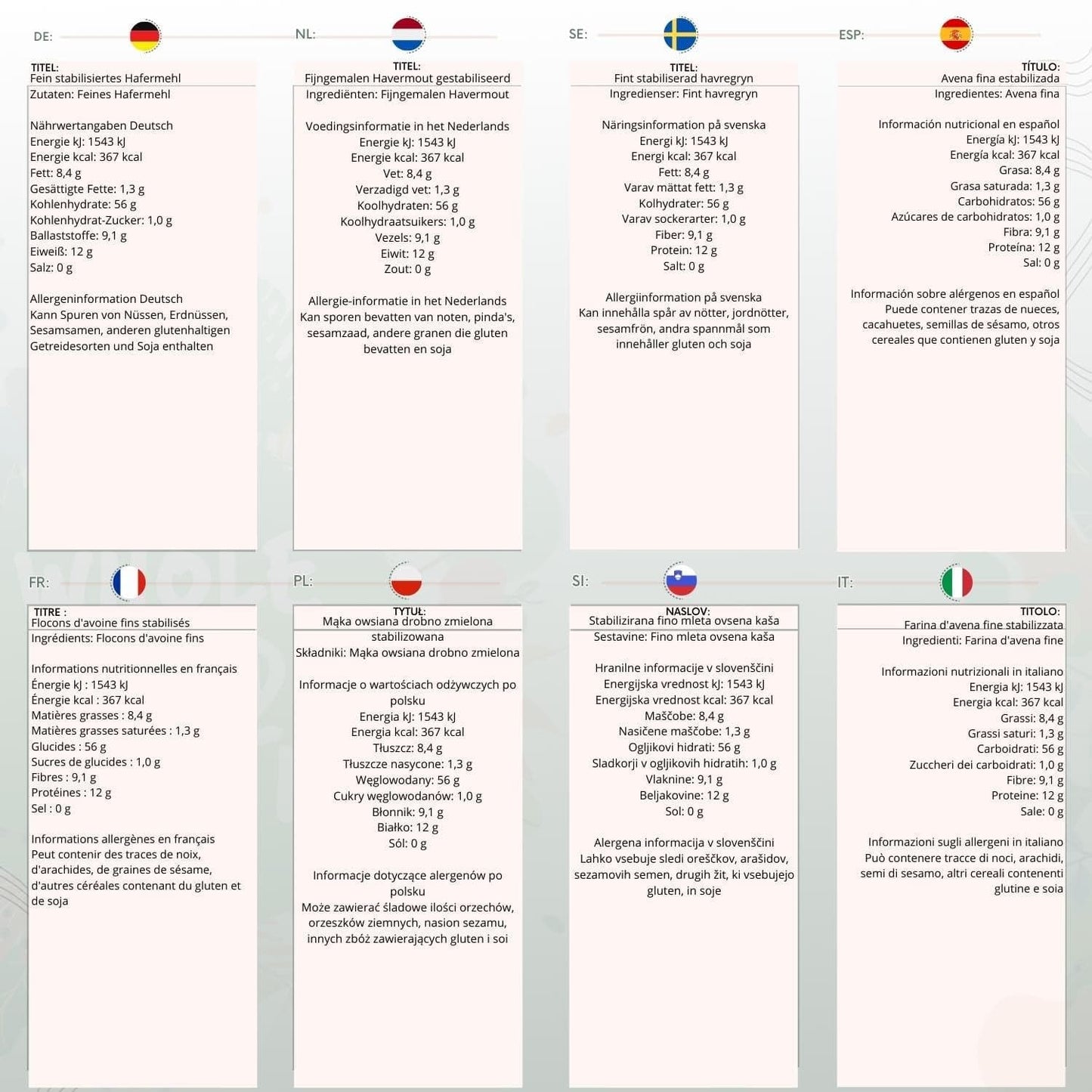 Havregryn Fin - Ingen GMO - Vegansk - Ingen mælk - Ingen tilsat sukker 1 kg Naty Shop Cereals