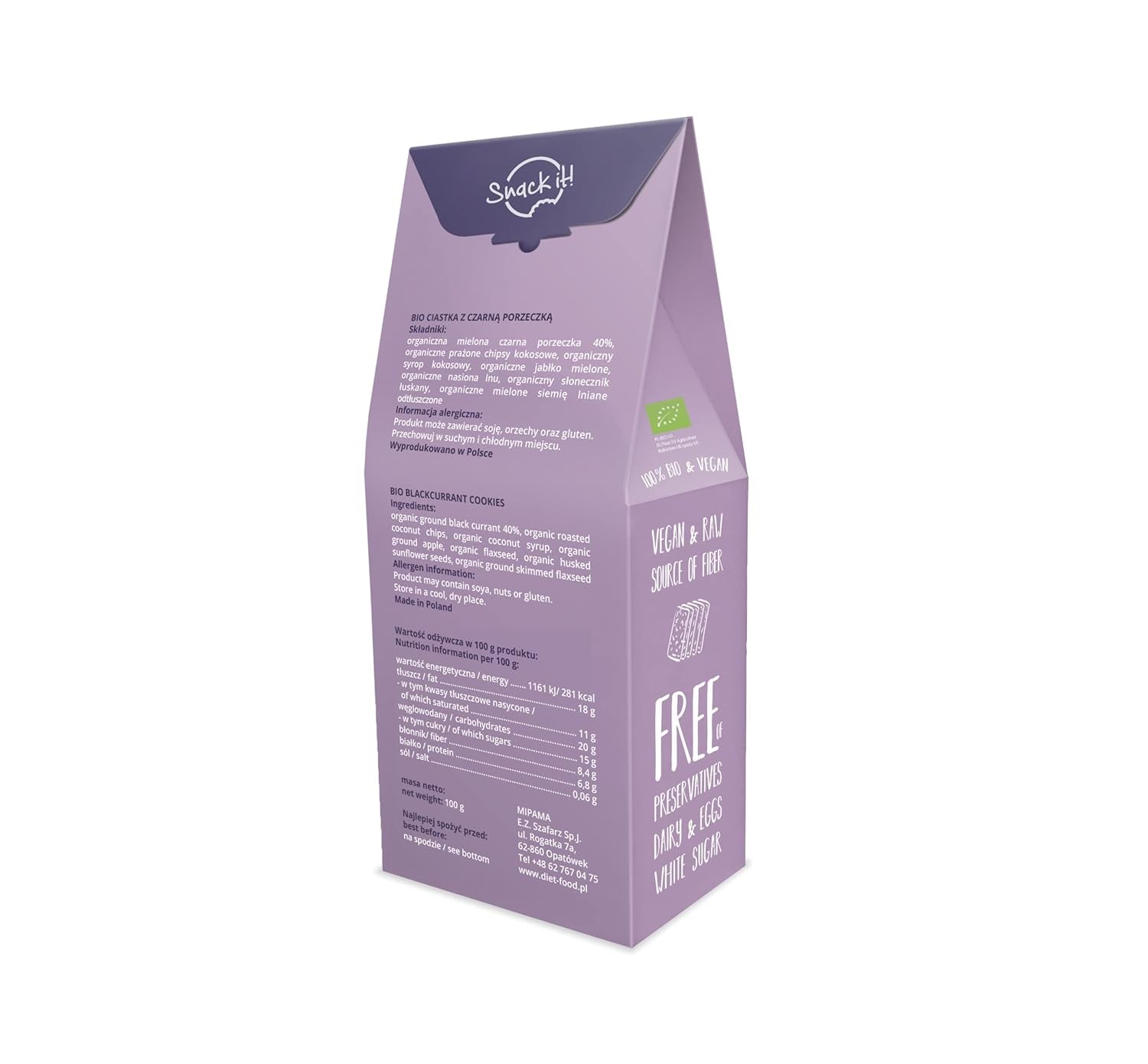 DIET-MAD RÅ Økologiske solbærsmåkager Sund snack Lækre kontorsmåkager Konserveringsfri 100 g (1 pakke)