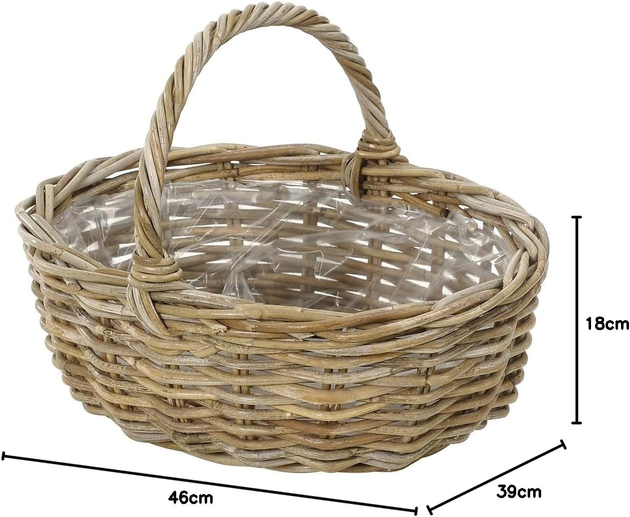 Dehner rattan blomsterkurv med hank, ca. 46 x 39 x 18 cm, rattan stof, grå/brun