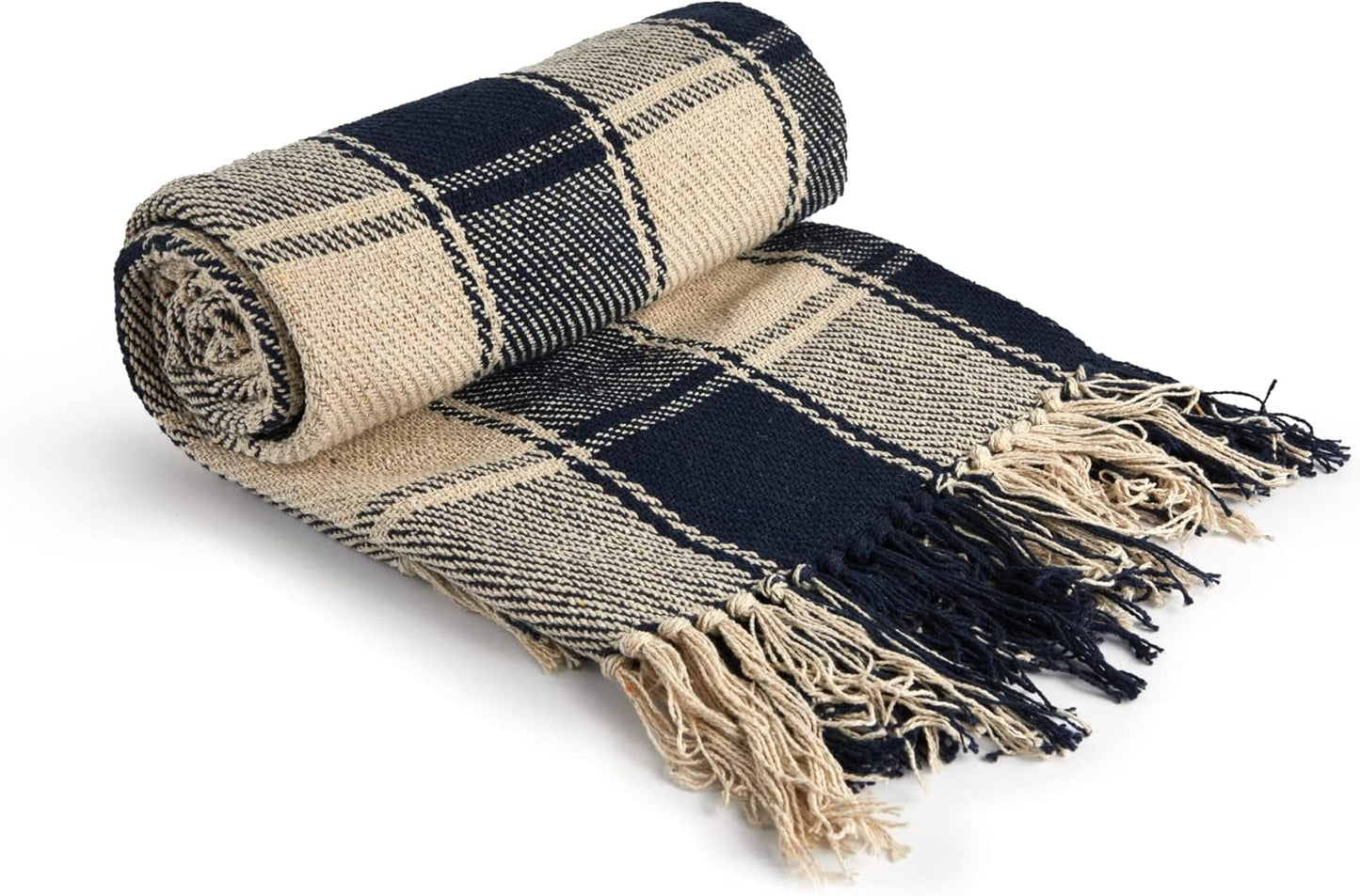 Frisco plaid, Genbrugsbomuld, Traditionel, Plaid, Til stol, sofa, sofa, plaid, tæppe, antracit, 127 X 152 Cm Emma Barclay Senge og dyner Marineblå 50X60" (127X152Cm)