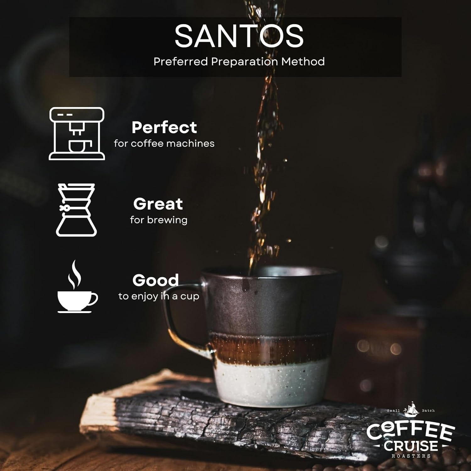 COFFEE CRUISE Santos Kaffeebohnen 1kg - Mittlere Röstung - Aroma Caramel - Für All Kaffeemaschinen - 100% arabisk