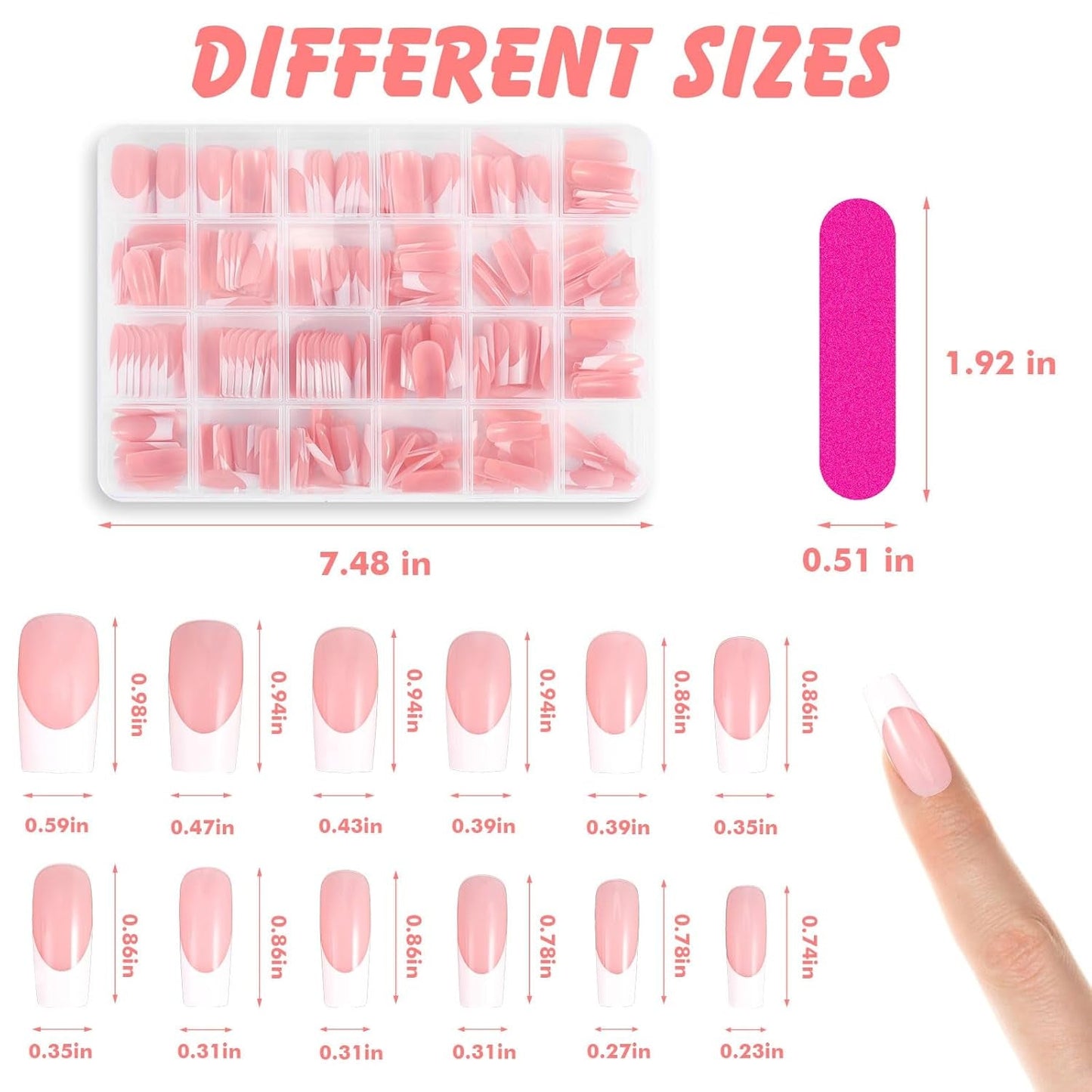 360 stk kunstige negle franske negle Medium rektangel falske negle Naturlige falske negle DIY falske neglespidser med neglefiltryk på falske negle til damer og kvinder