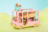 BABY født 904763 Baby Surprise Bus - pink mini dukke legetøjsbus med 2 eksklusive dukker, tredobbelt klapvogn, gynge, karrusel, rutsjebane og tredobbelt gynge.