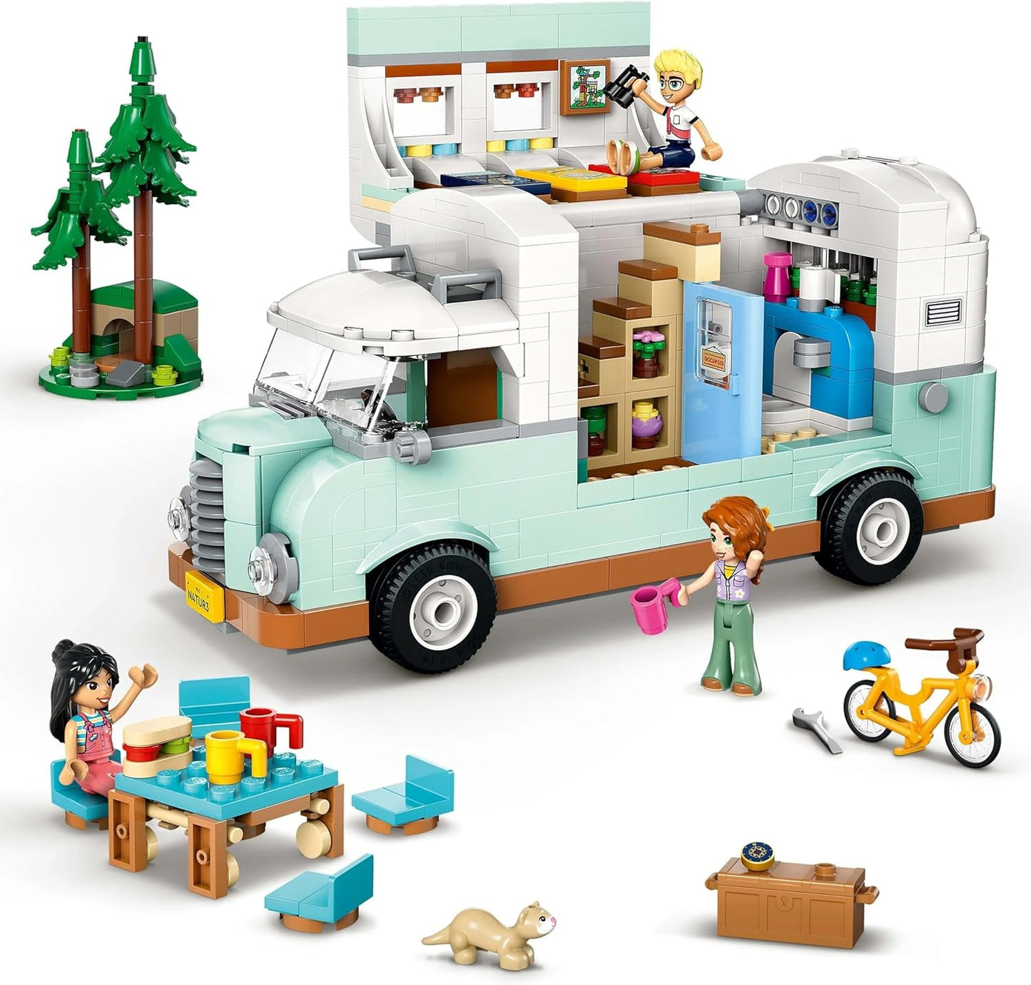 LEGO Friends campingvogn, rollespilsbyggesæt med legetøjskaravane, gave til piger fra 7 år og opefter, kreativt legesæt med 3 minifigurer og ilderdyrefigur 42663 byggesæt Besuche den LEGO-Store