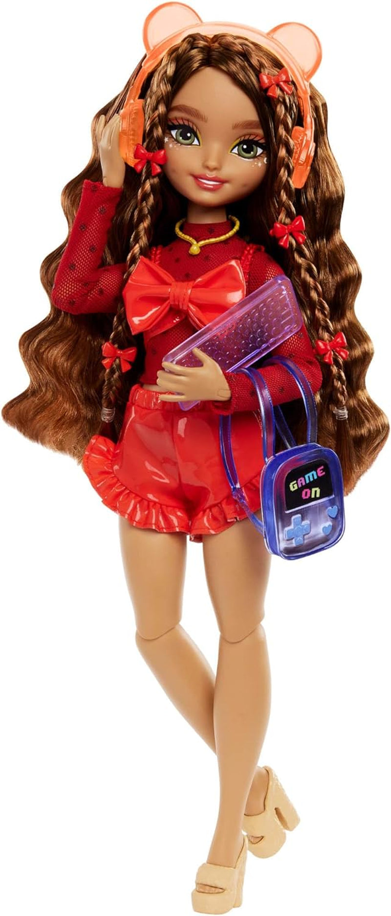 Barbie Dream Besties dukke og tilbehør, bevægelig Teresa modedukke med brunt hår og hårspænder, 10 stykker videospilstema, HYC23 Naty Shop Dolls videospil