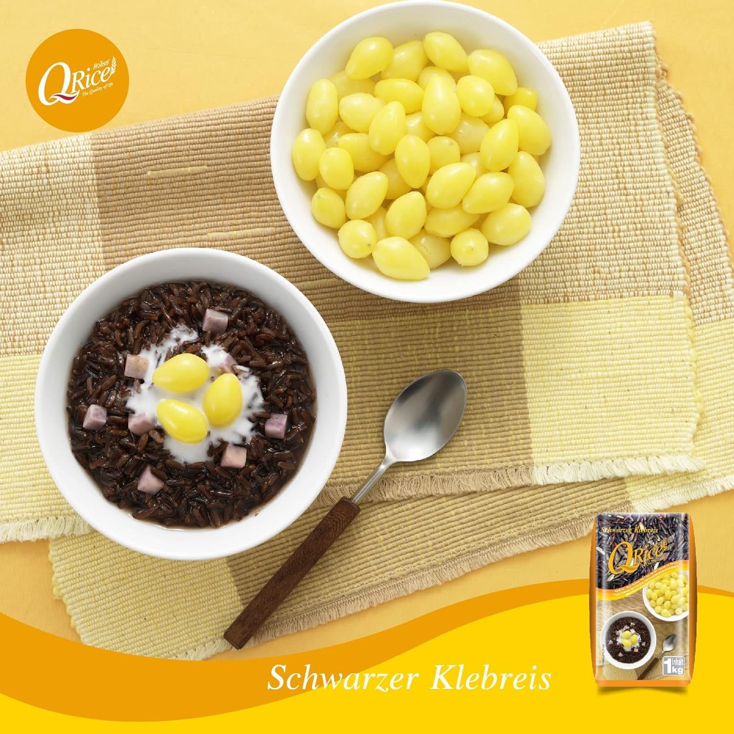 Q RIS | Sort langkornet klæbrig ris fra Thailand | Aromatisk med et delikat strejf af nød | Ideel til karry, sushi og mochi desserter | 1 x 1 kg