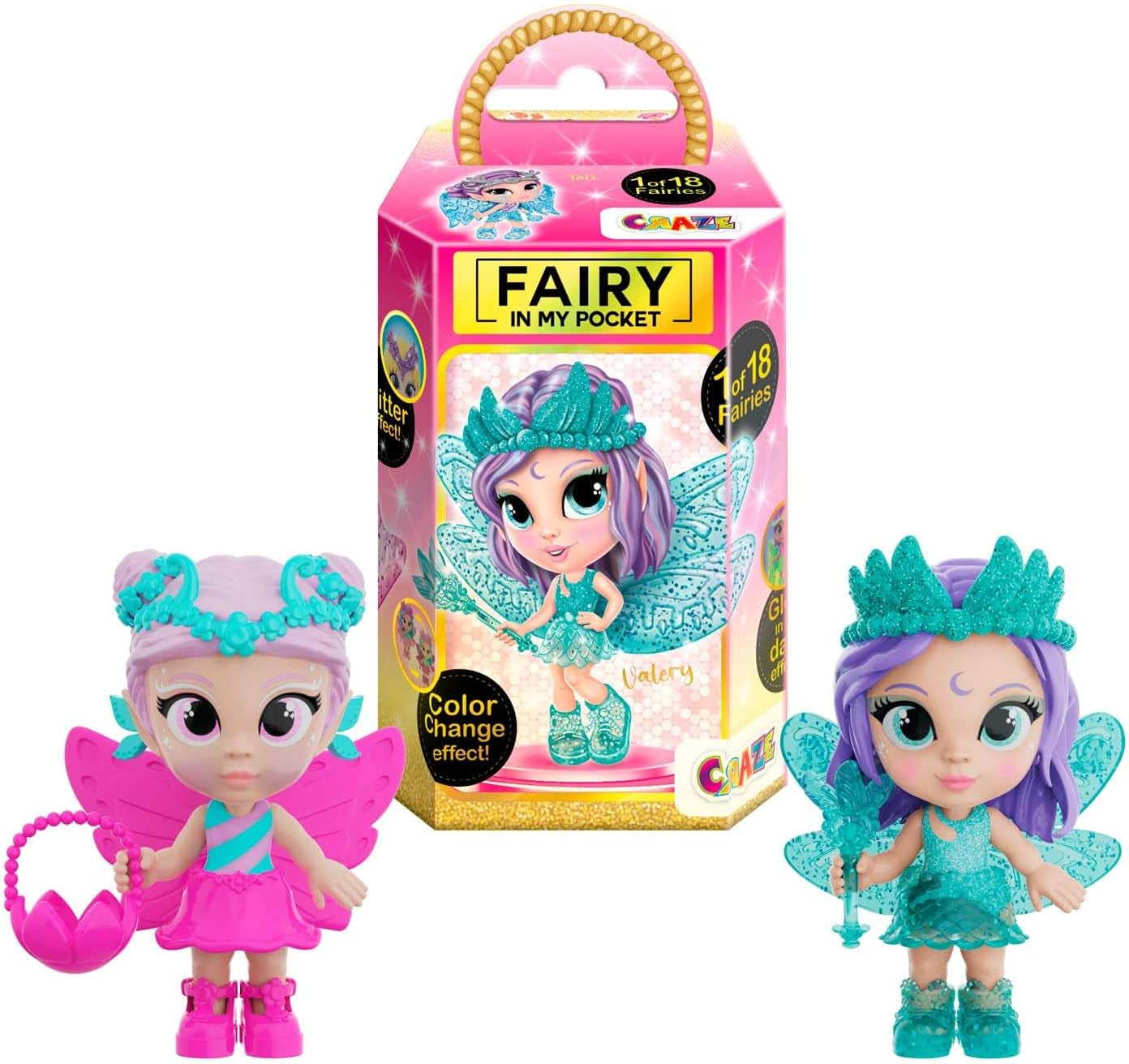 CRAZE Fairy in My Pocket | Fairy dukke med vinger, samlerobjekt eventyr legetøj med specielle effekter såsom glitter, glød i mørket og farveskift Naty Shop Dolls Fairy in my pocket Bunte med 2