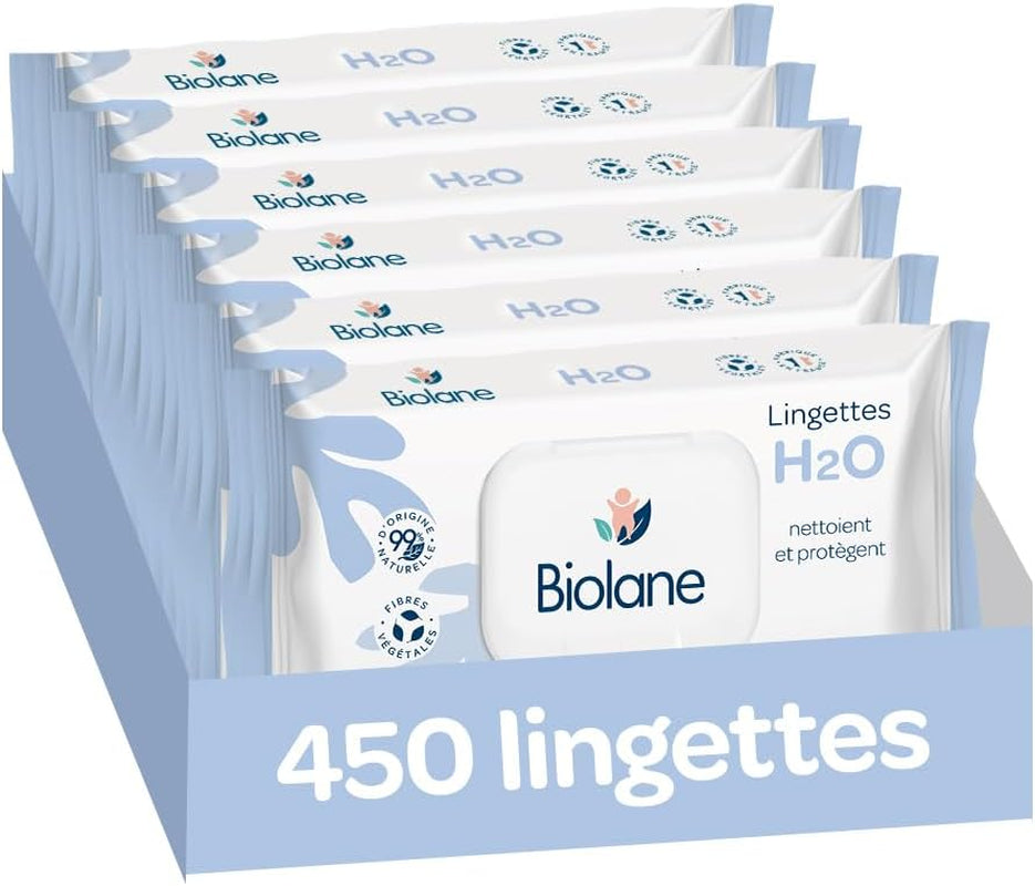 BIOLANE - Babyvådservietter med vand - 225 servietter - 3 x 75 stykker - Skånsom og effektiv rengøring - Fra fødslen - Fransk kvalitet