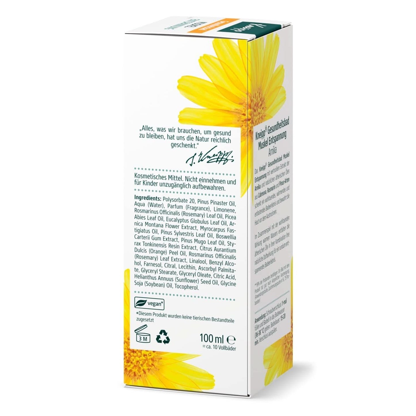 Kneipp Sundhedsbad, Muskelafspænding, Badeolie med arnicaekstrakt og æteriske olier fra Cabreuva, Rosmarin og Pinus arter, genopliver og heler efter fysisk anstrengelse, 100 ml Naty Shop