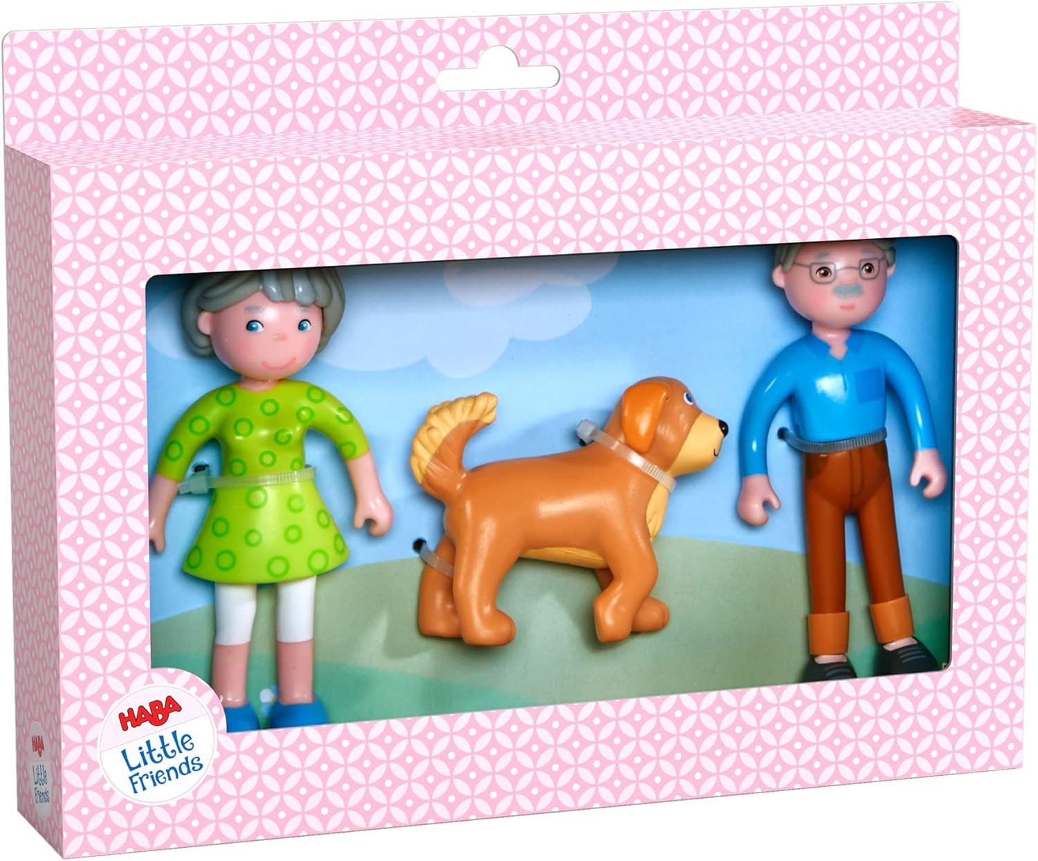 HABA 306147 - Little Friends legesæt bedsteforældre, fleksible dukker og dyr fra 3 år og opefter, flerfarvet