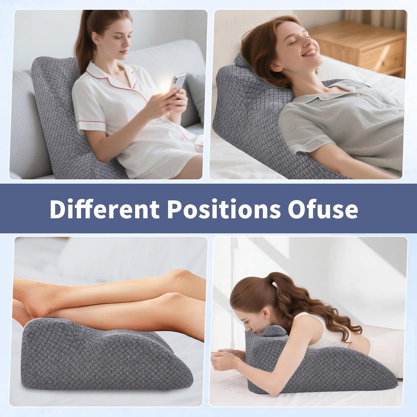 Læsepude - Rygpude, Justerbar Nakkestøtte, Memory Foam Læsepude til Seng, Ergonomisk Ryg Nakke- og Benpude, Lændestøttepude