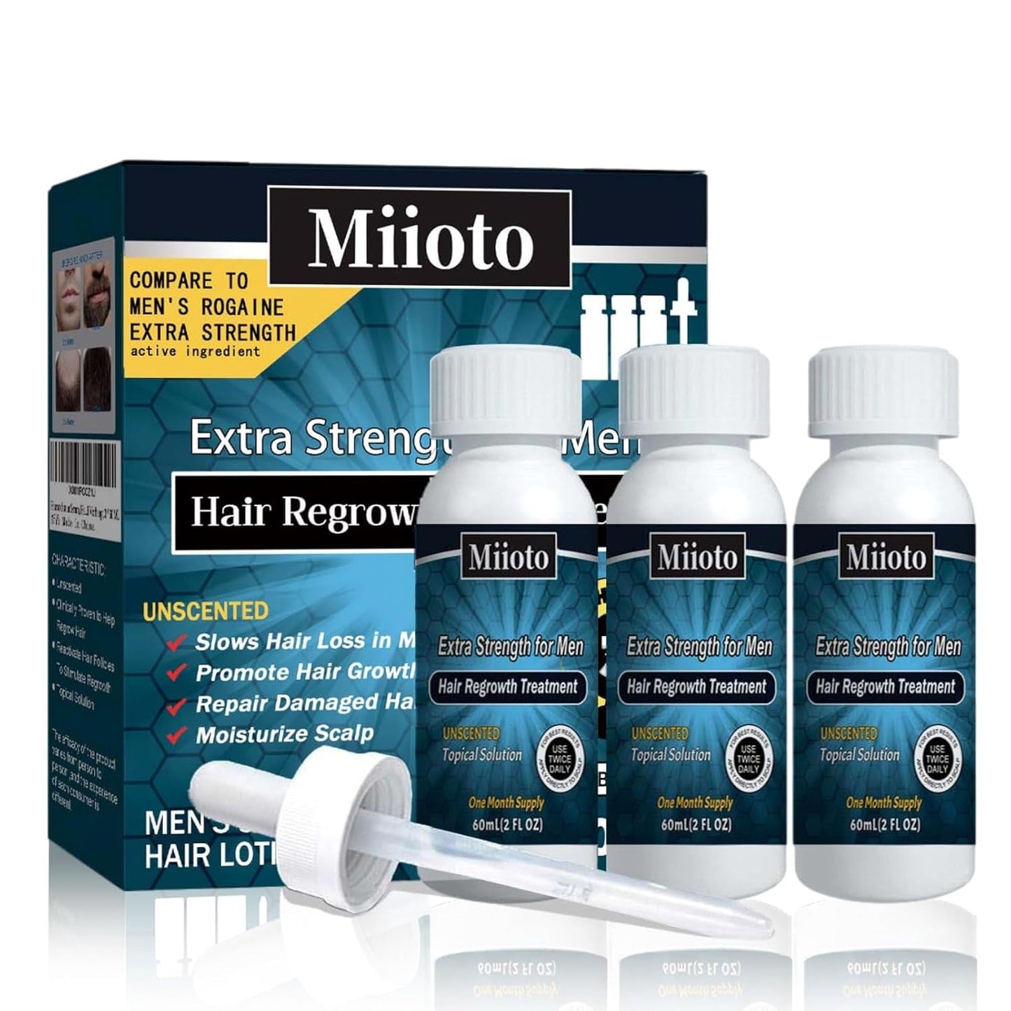Miioto hårvækstserum, hårvækstprodukt til mænd, hårvækstserum, hovedbundspleje Fremme tykkere hår nærer hovedbunden og forhindrer hårtab, 3*60 ml hårpleje Naty Shop Standardtitel