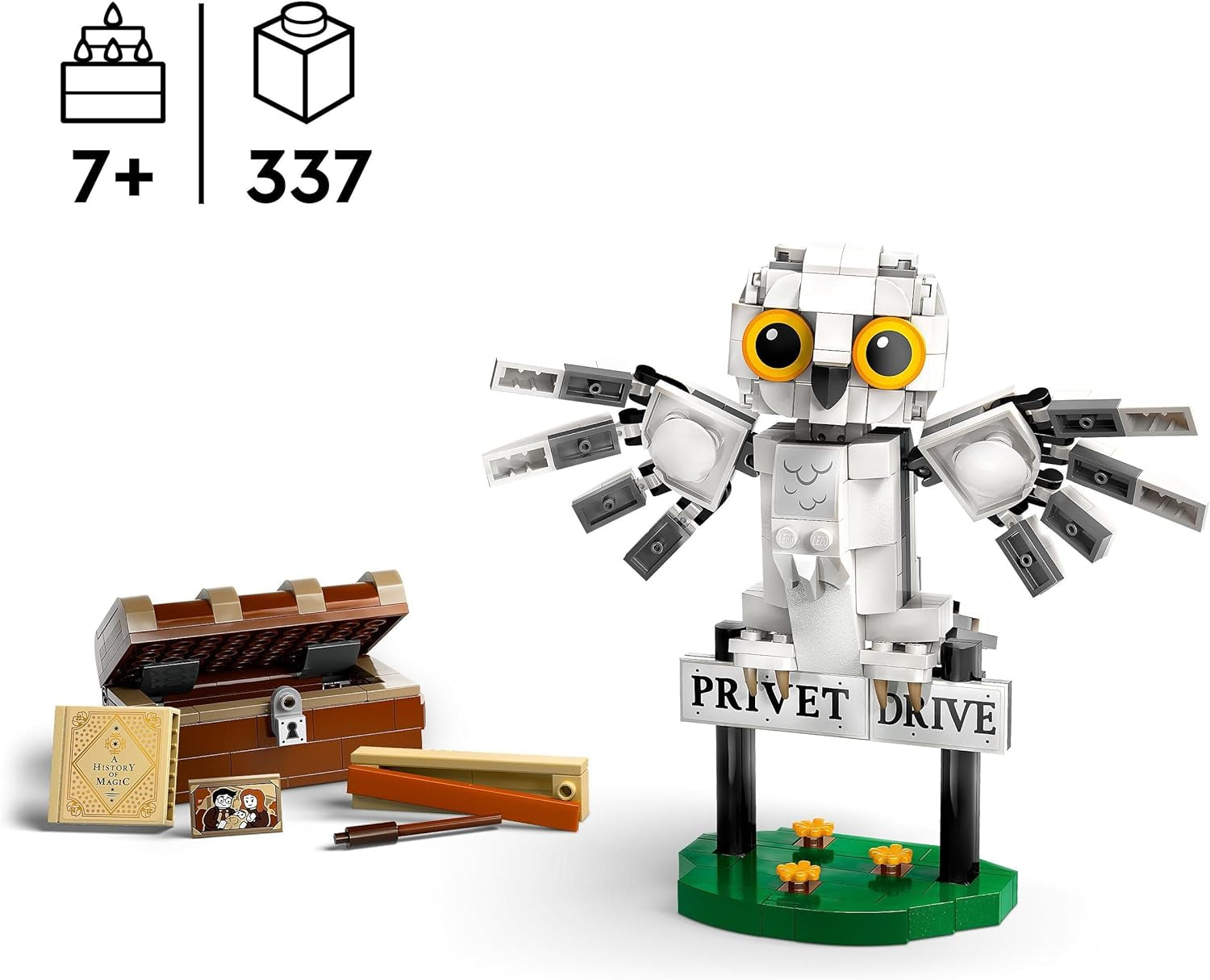 LEGO Harry Potter Hedwig i Liguster Drive 4 Børnelegetøjsuglesæt, bygbar dyrefigur med Hogwarts kuffert, lille gave til drenge, piger og alle fans fra 7 år 76425 Byggesæt Besuche den LEGO-Store