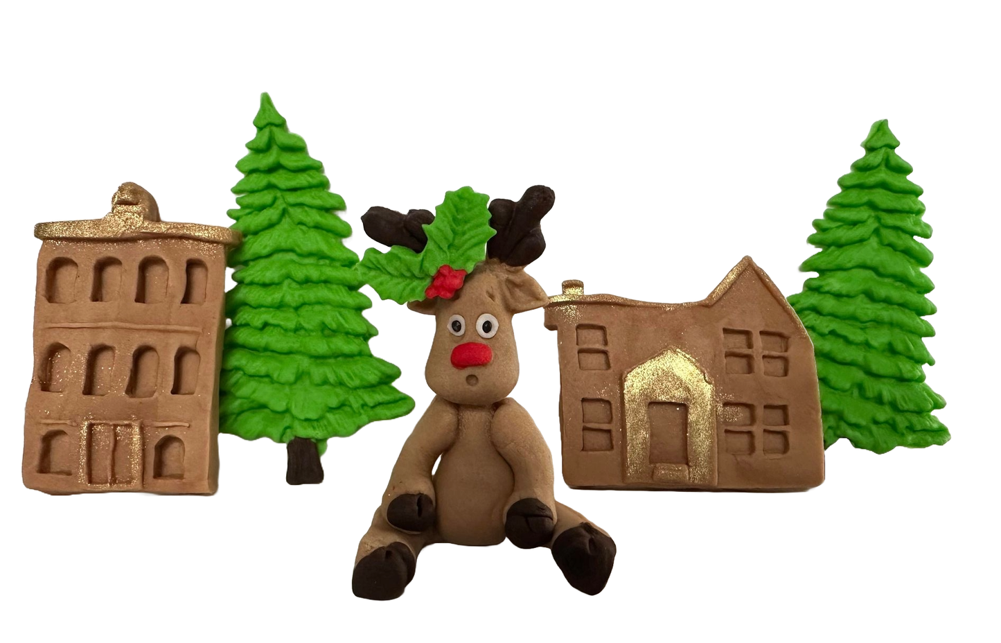 Sæt med 5 spiselige sukkerdekorationer, Santa's City Sugar Paste Decorations Nati Shop